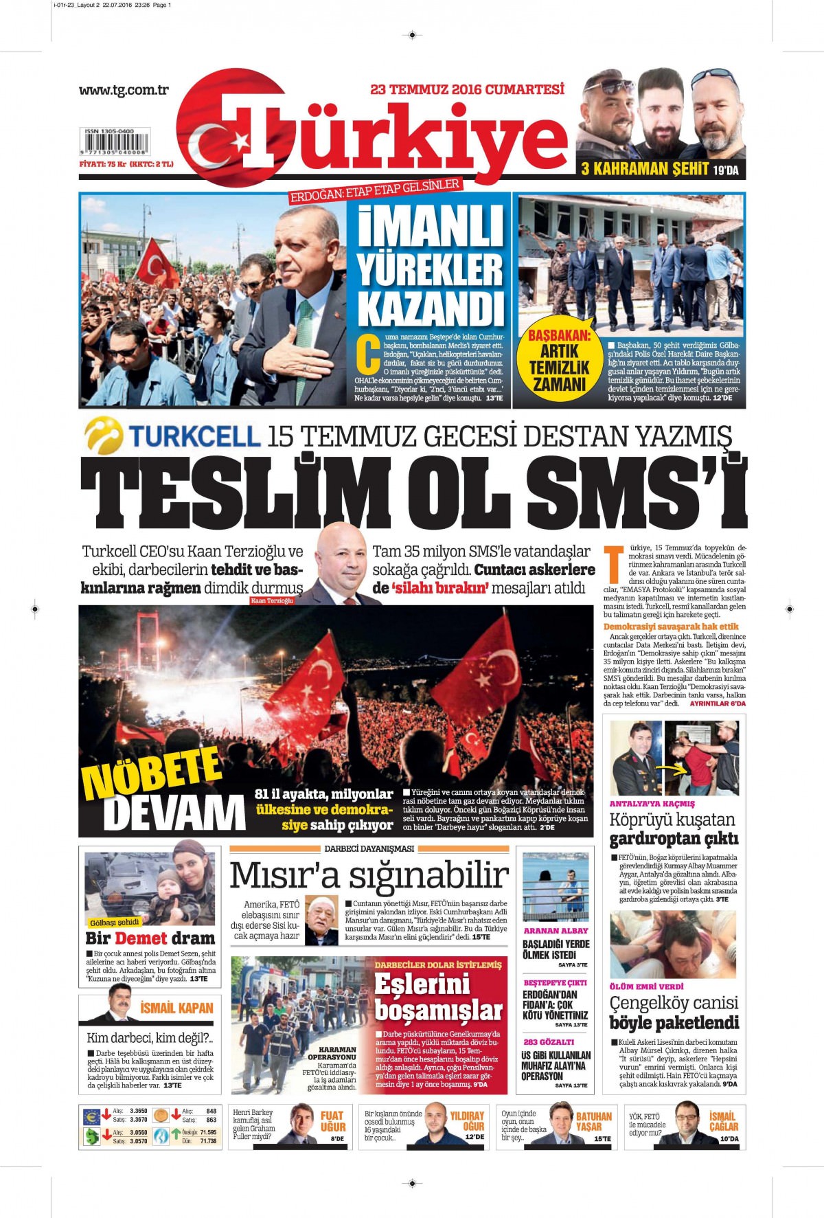 23 Temmuz 2016 gazete manşetleri - 854