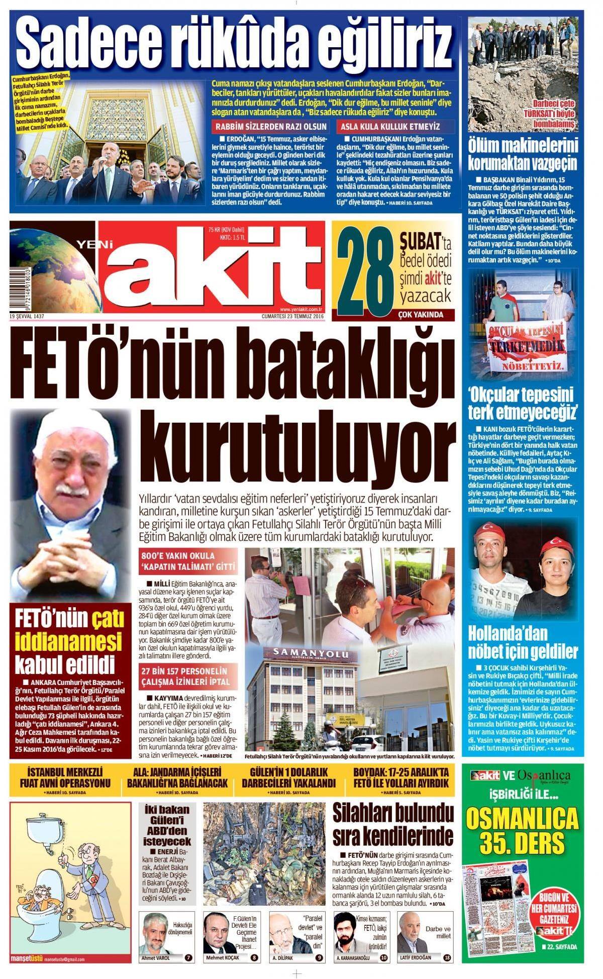 23 Temmuz 2016 gazete manşetleri - 858