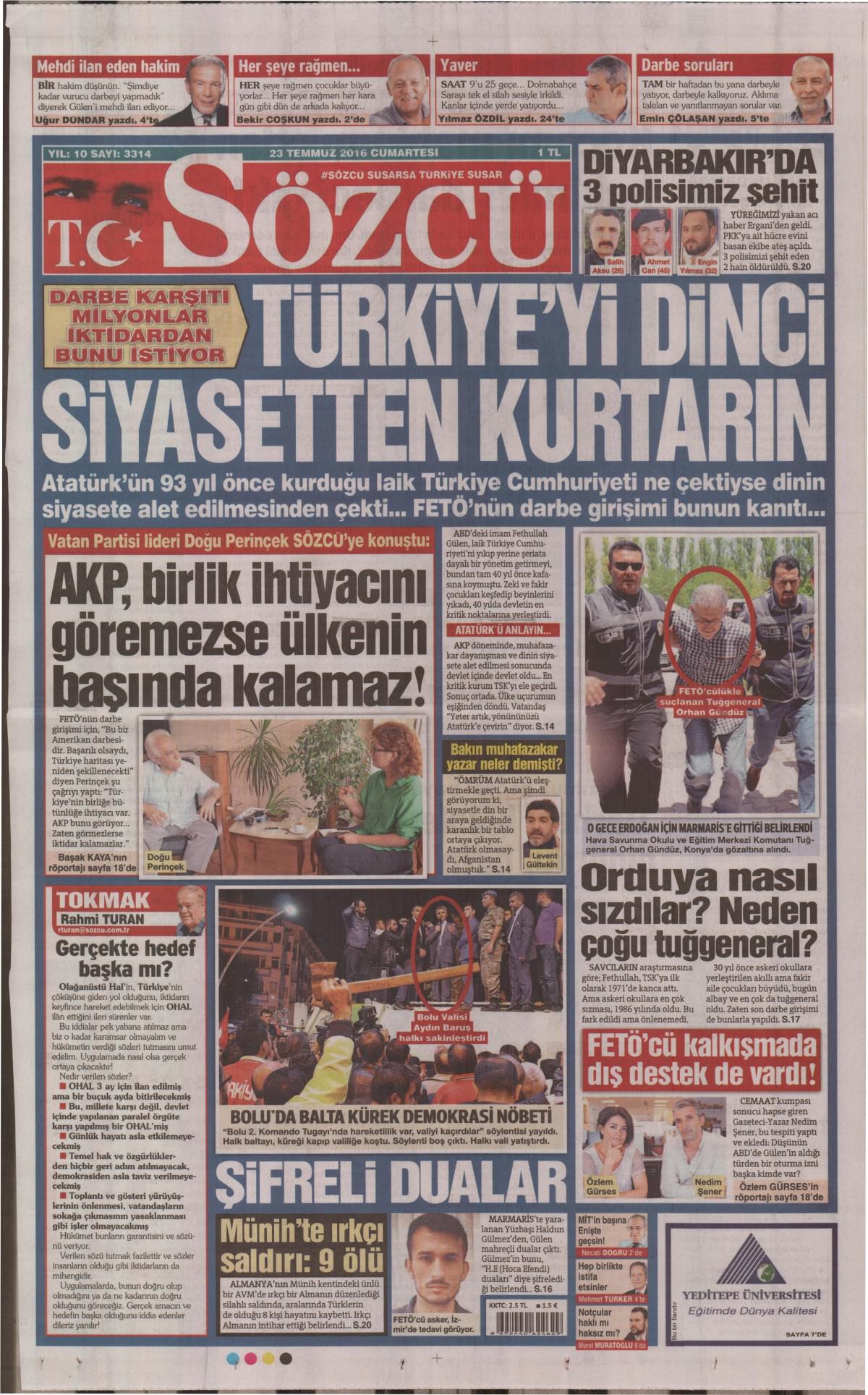 23 Temmuz 2016 gazete manşetleri - 908