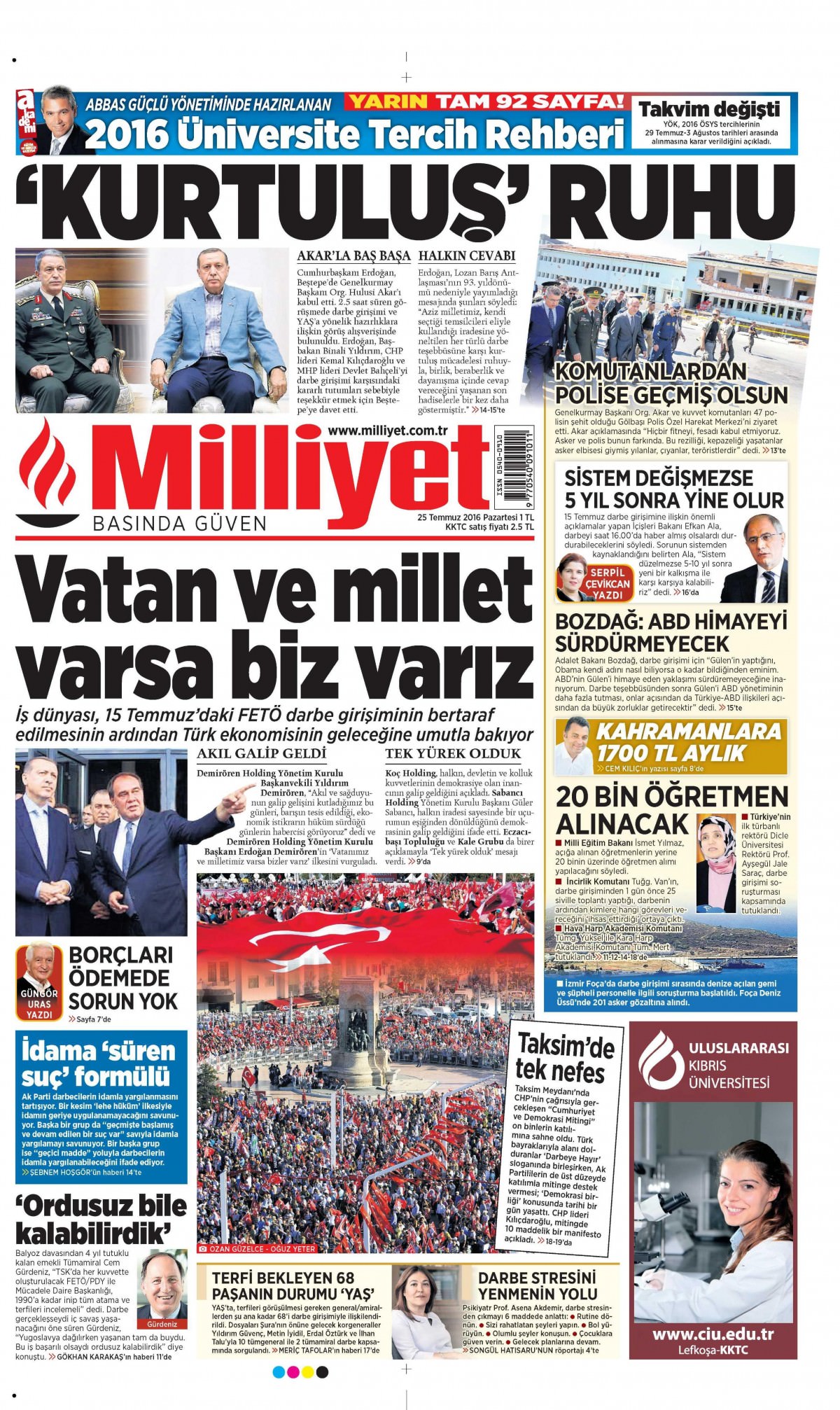 25 Temmuz 2016 gazete manşetleri - 560