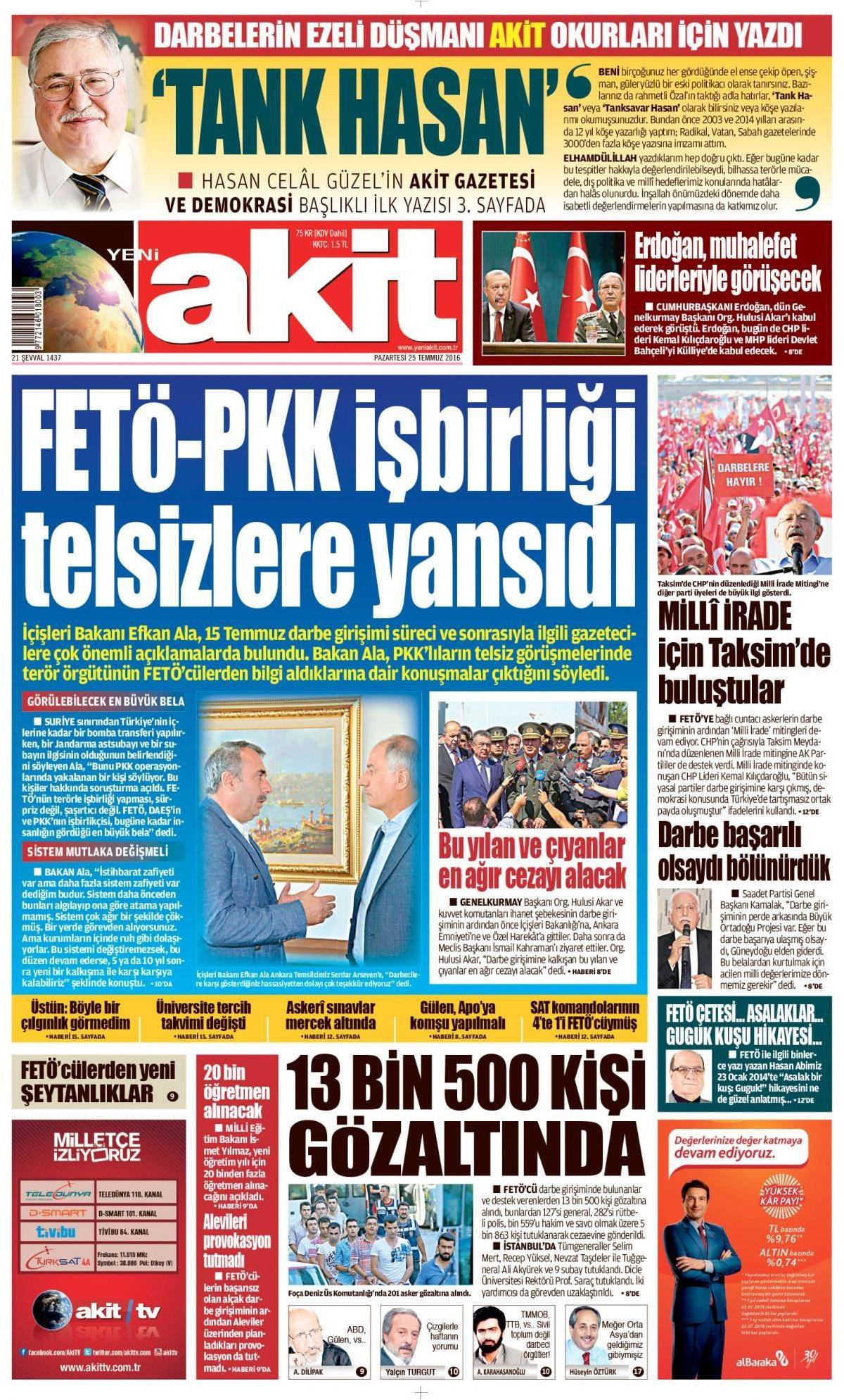 25 Temmuz 2016 gazete manşetleri - 930