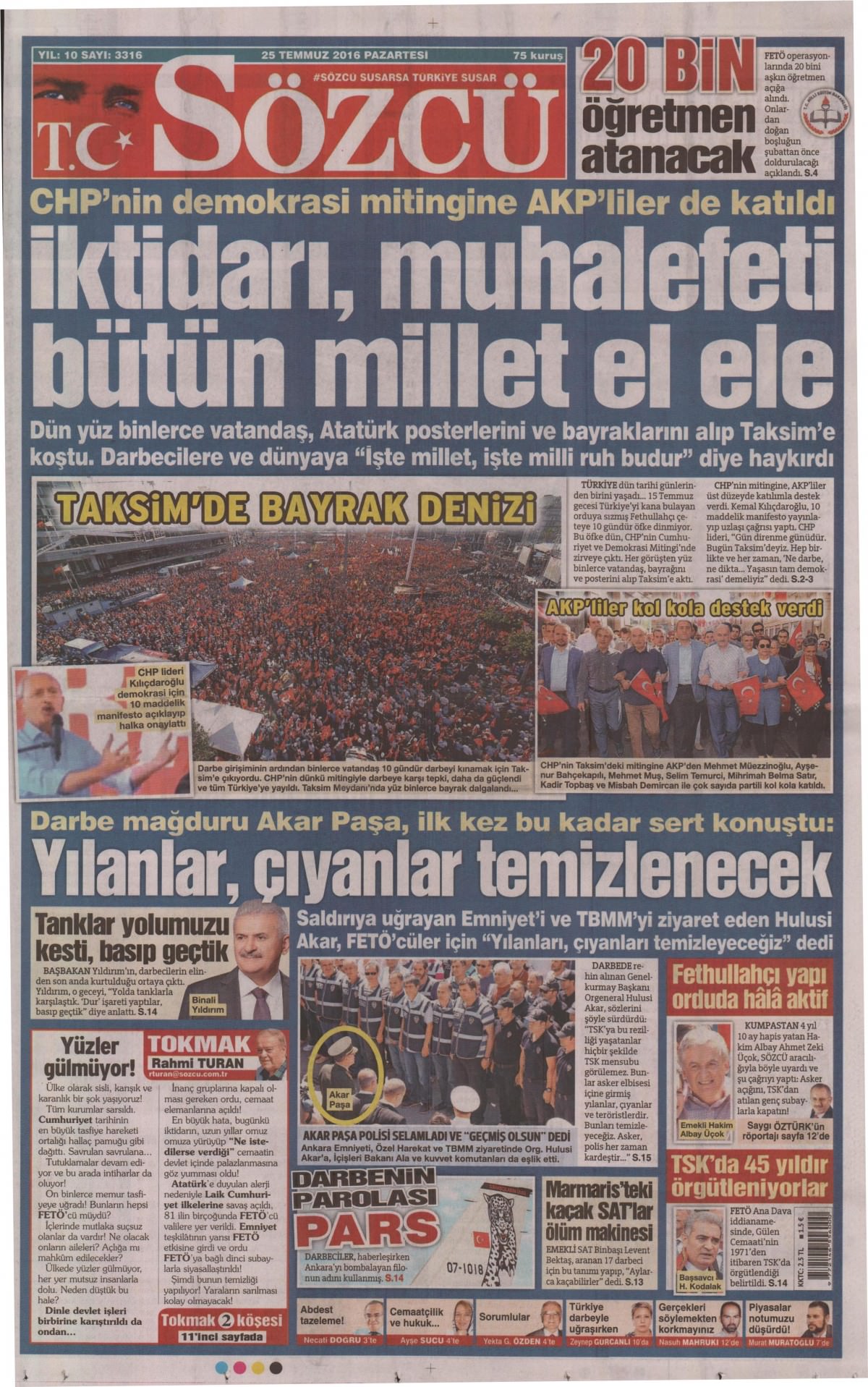 25 Temmuz 2016 gazete manşetleri - 557