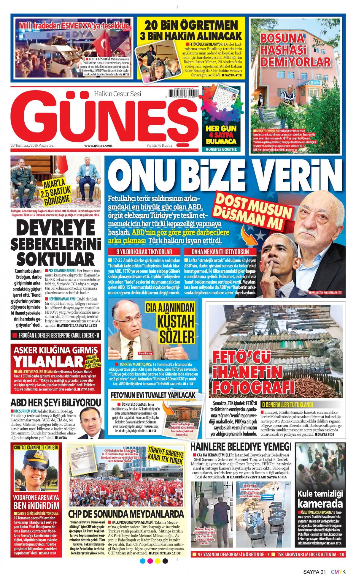 25 Temmuz 2016 gazete manşetleri - 884