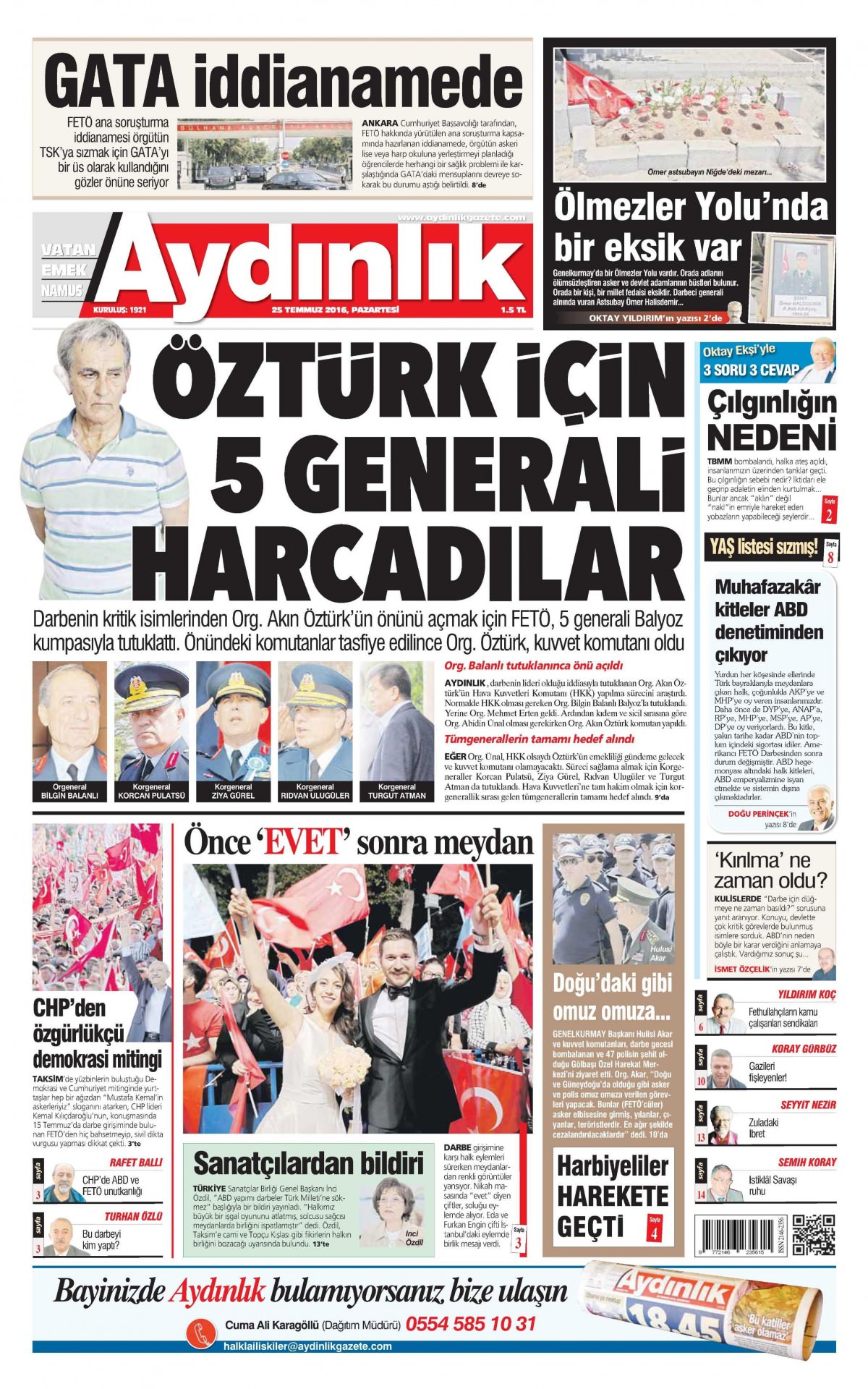 25 Temmuz 2016 gazete manşetleri - 758