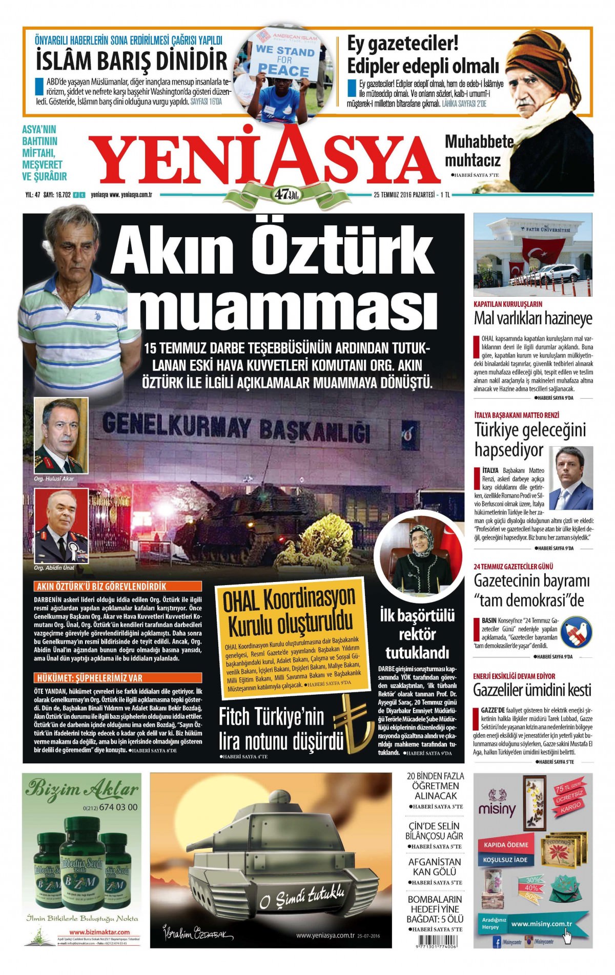 25 Temmuz 2016 gazete manşetleri - 597