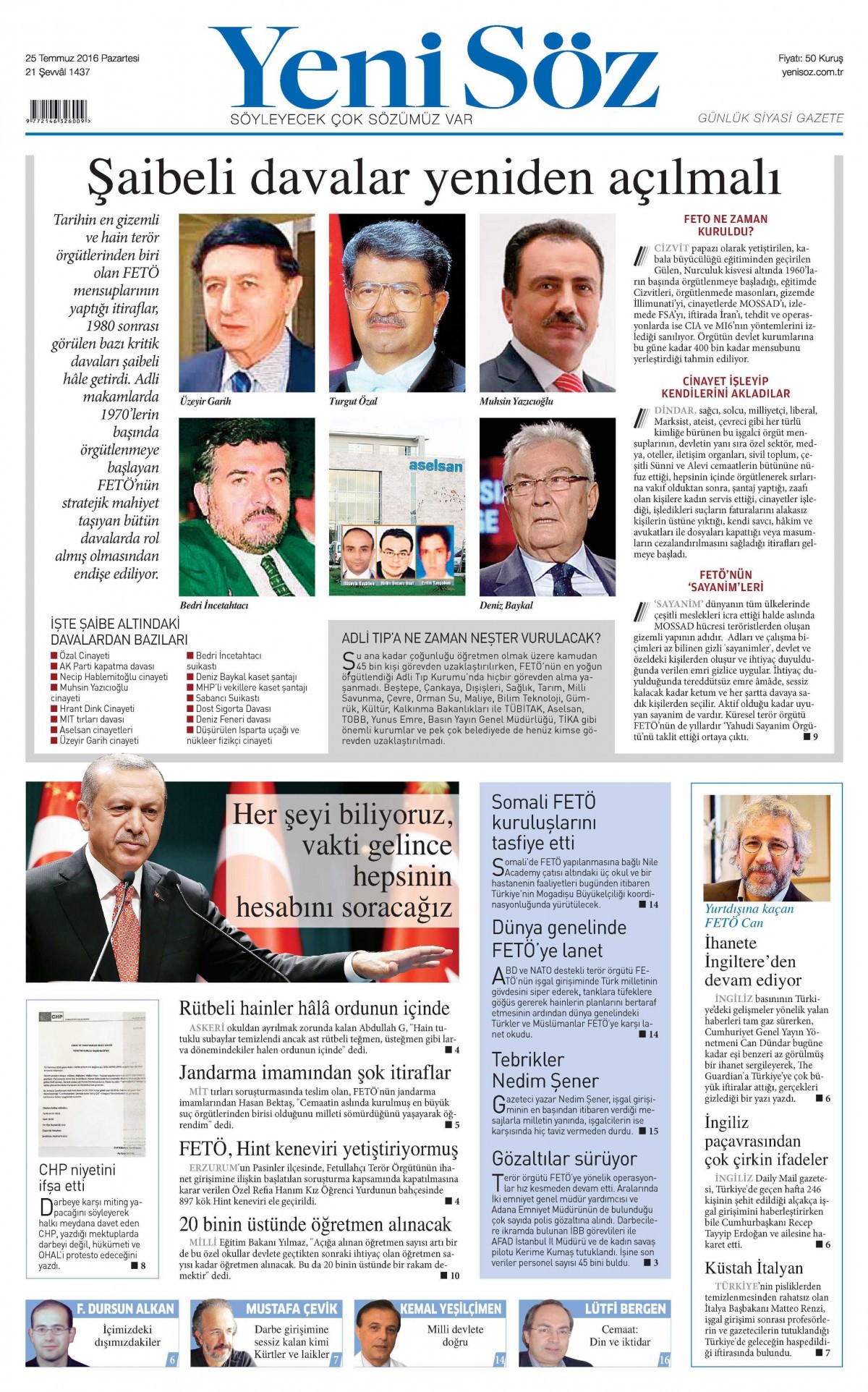 25 Temmuz 2016 gazete manşetleri - 502