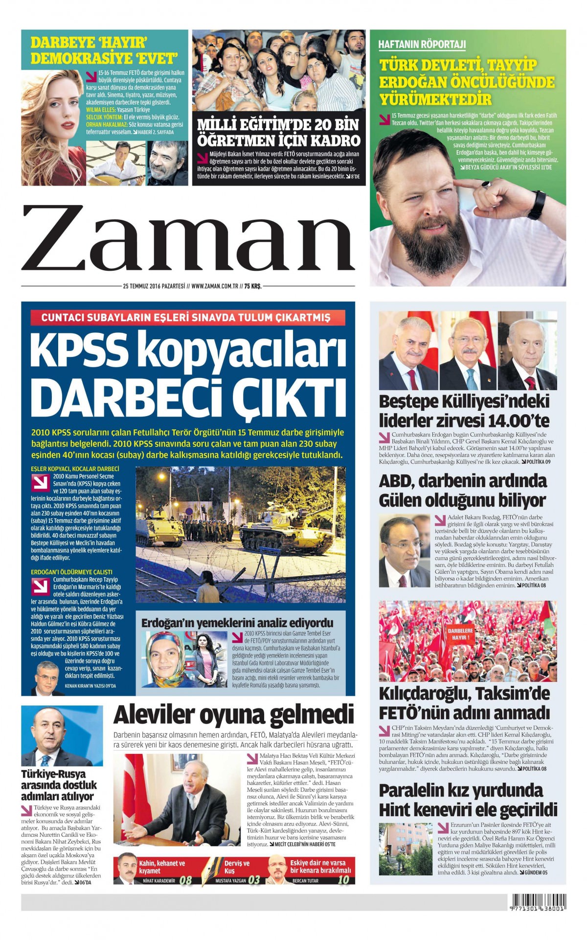 25 Temmuz 2016 gazete manşetleri - 904