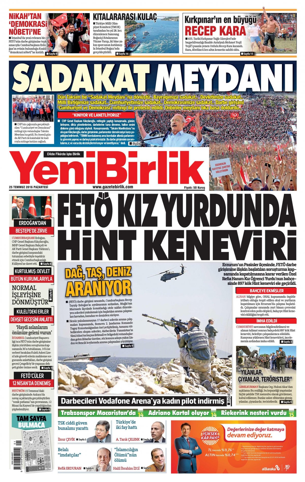 25 Temmuz 2016 gazete manşetleri - 780