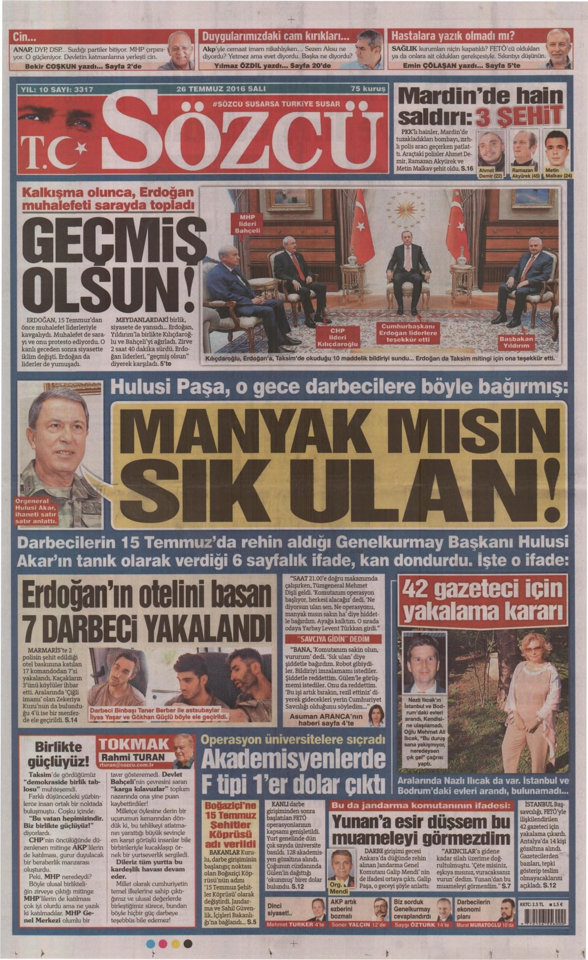 26 Temmuz 2016 gazete manşetleri - 704