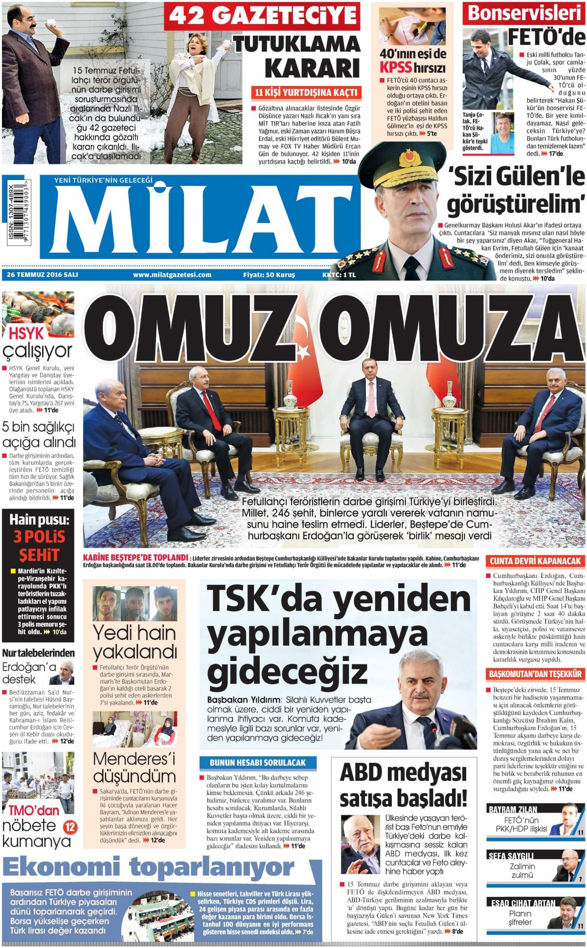 26 Temmuz 2016 gazete manşetleri - 666