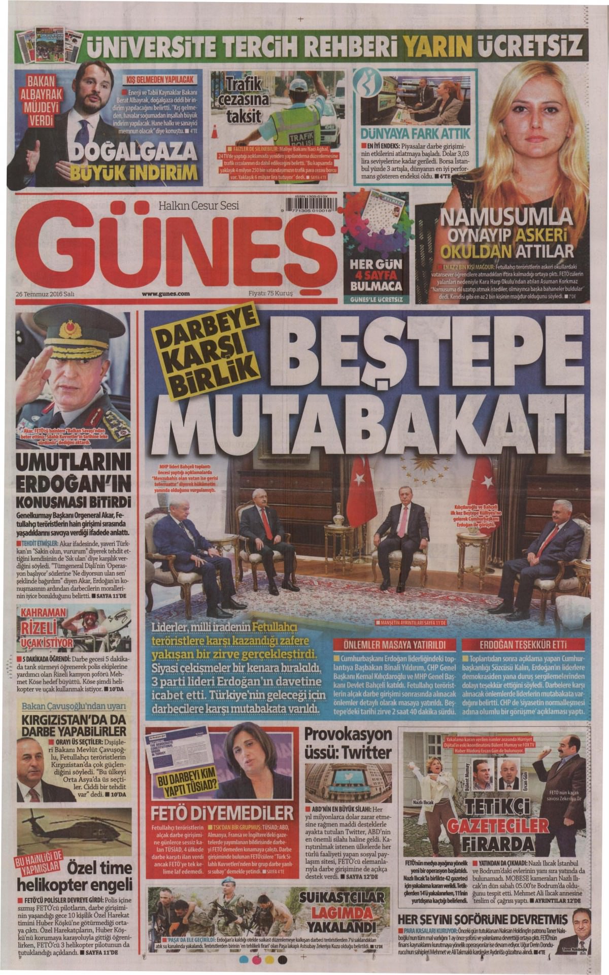 26 Temmuz 2016 gazete manşetleri - 626