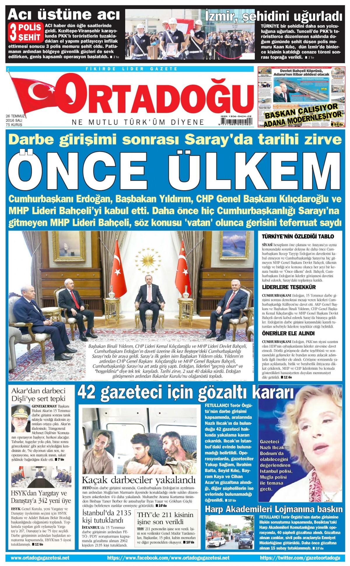 26 Temmuz 2016 gazete manşetleri - 886