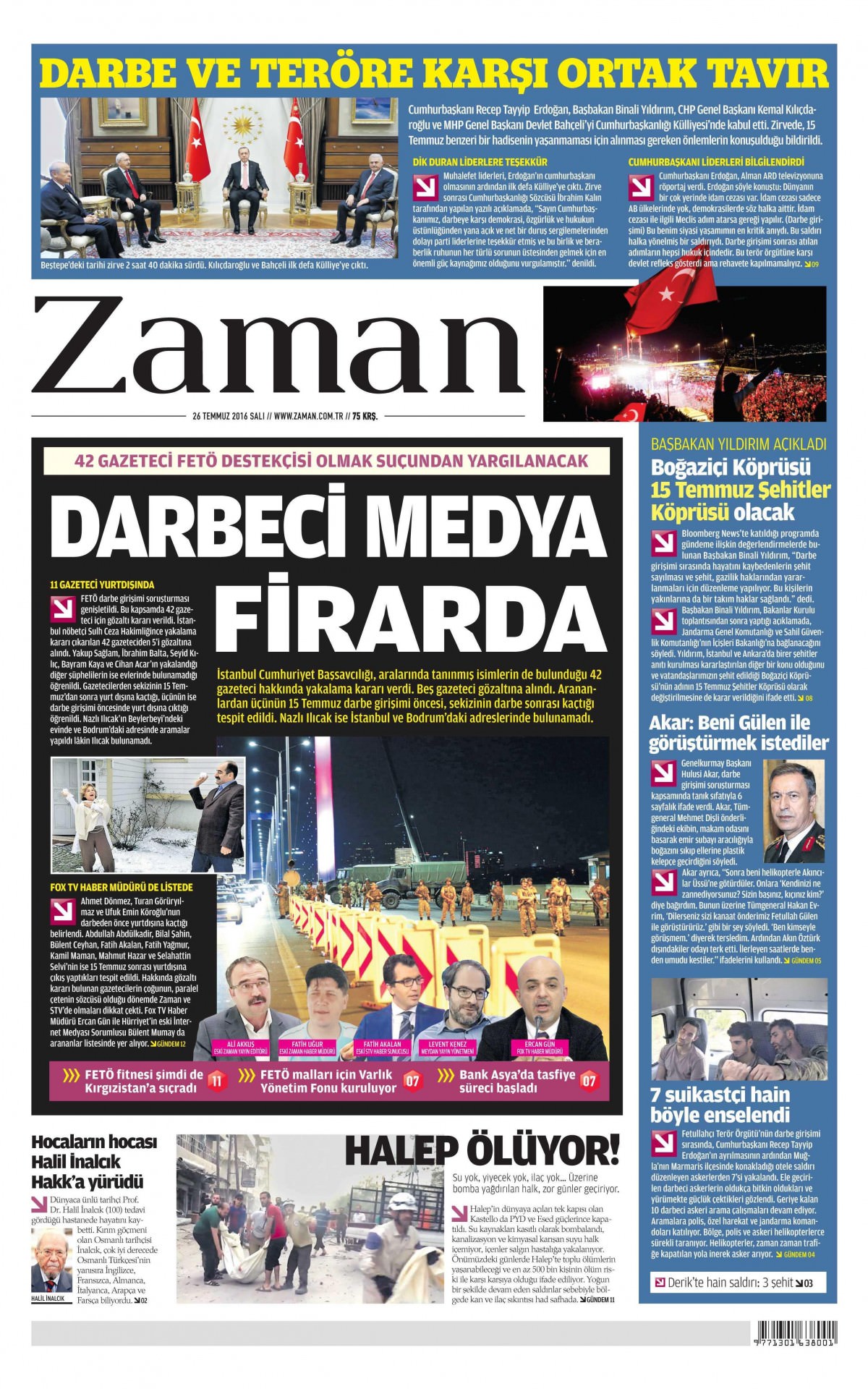 26 Temmuz 2016 gazete manşetleri - 726