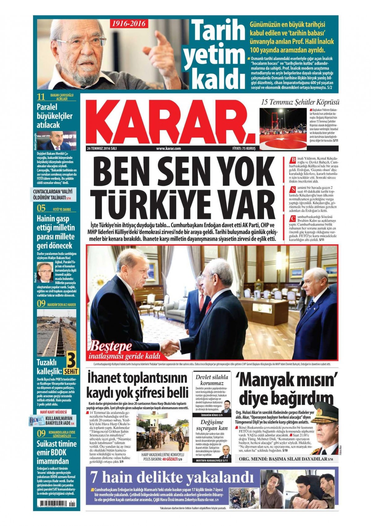 26 Temmuz 2016 gazete manşetleri - 527