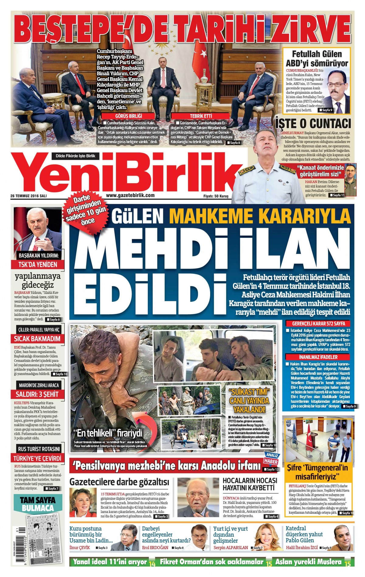 26 Temmuz 2016 gazete manşetleri - 838
