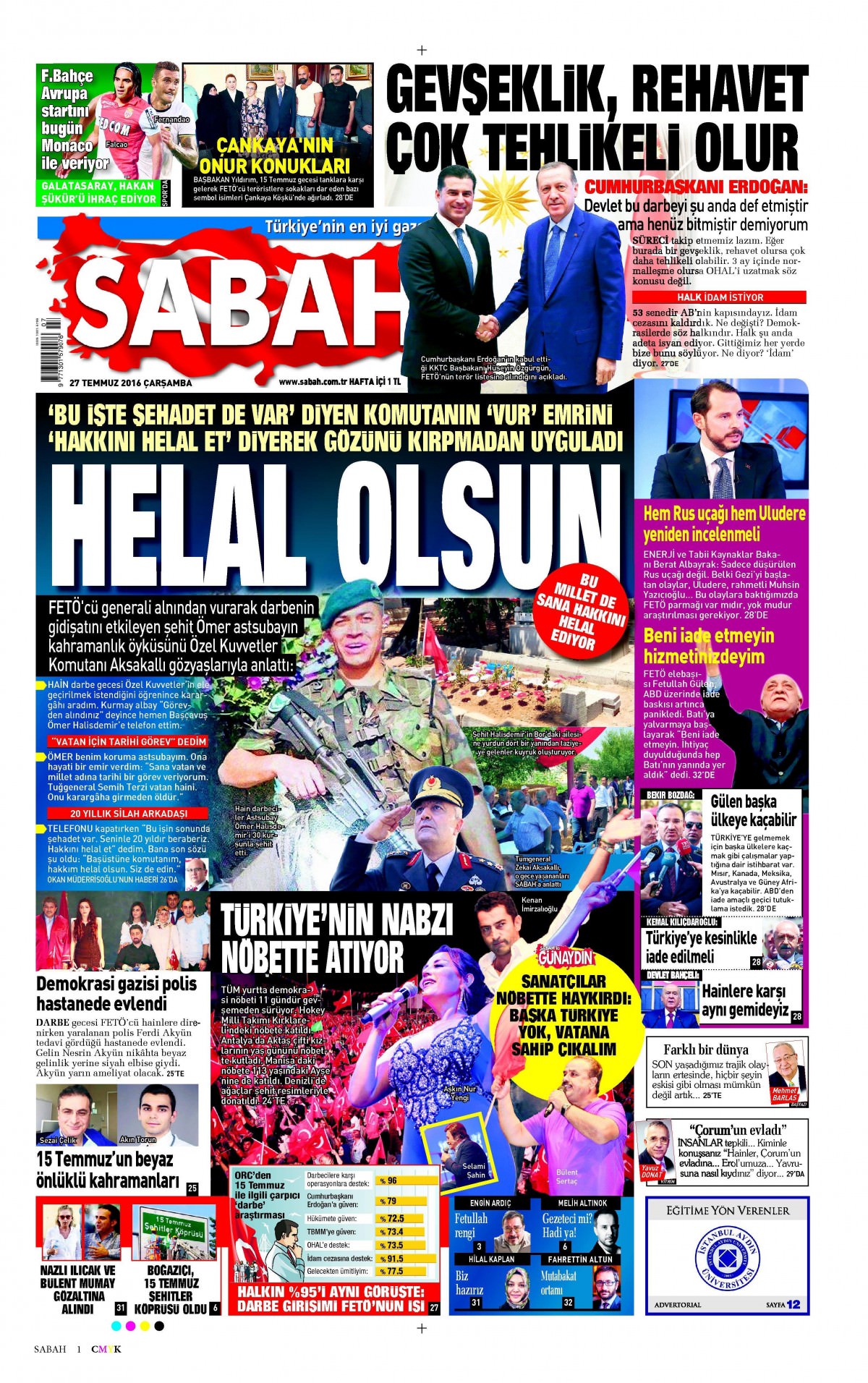 27 Temmuz 2016 gazete manşetleri - 850