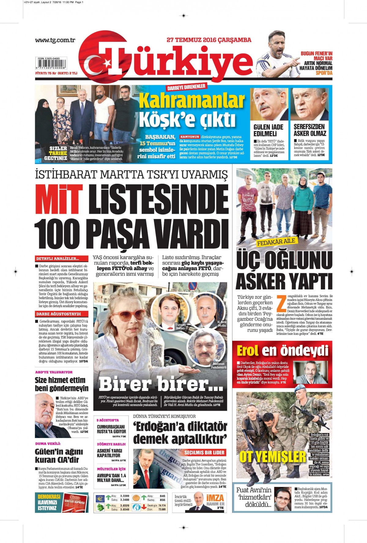 27 Temmuz 2016 gazete manşetleri - 573