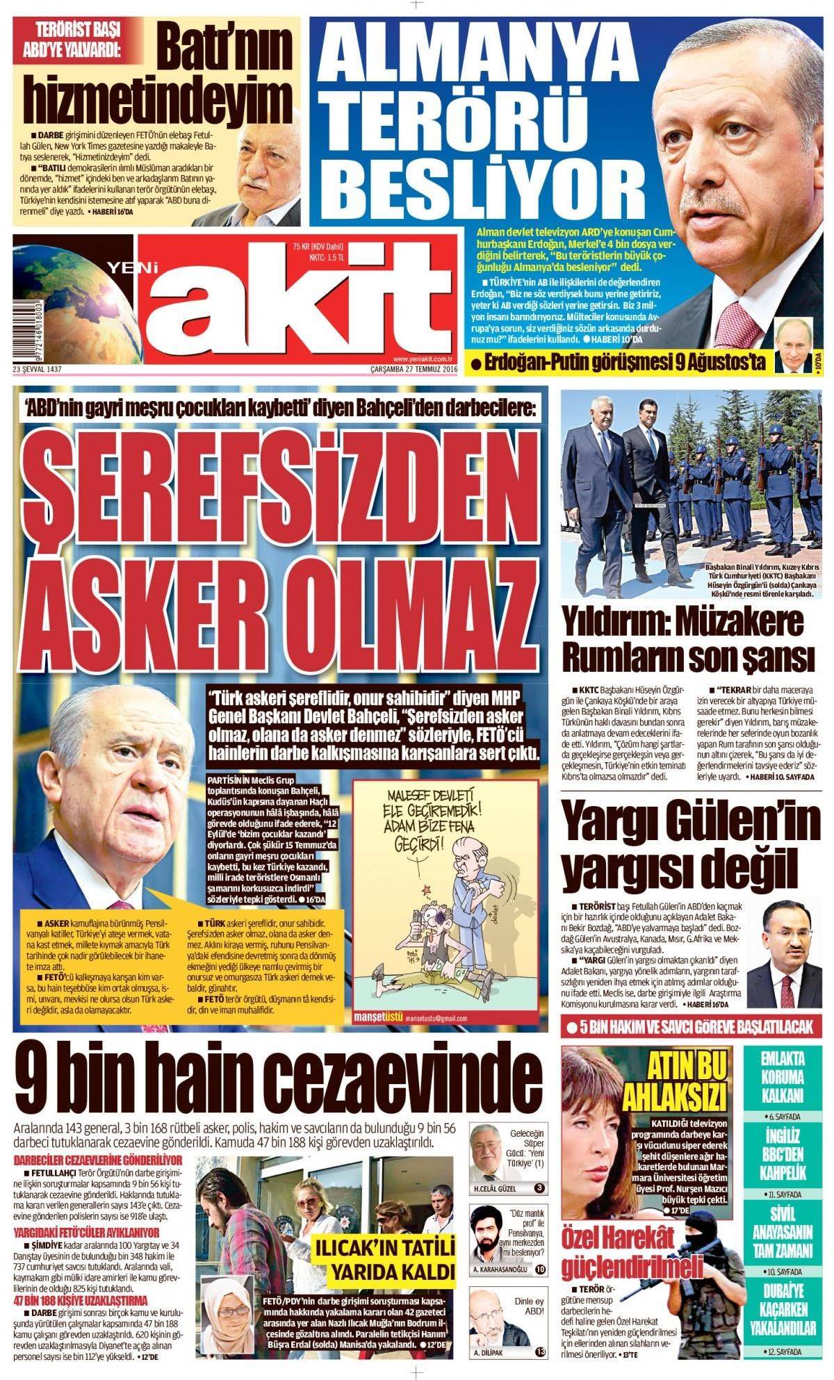 27 Temmuz 2016 gazete manşetleri - 639