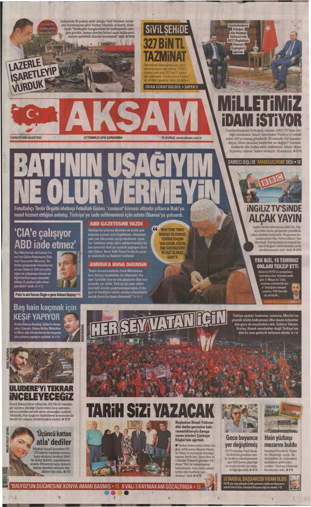 27 Temmuz 2016 gazete manşetleri - 533