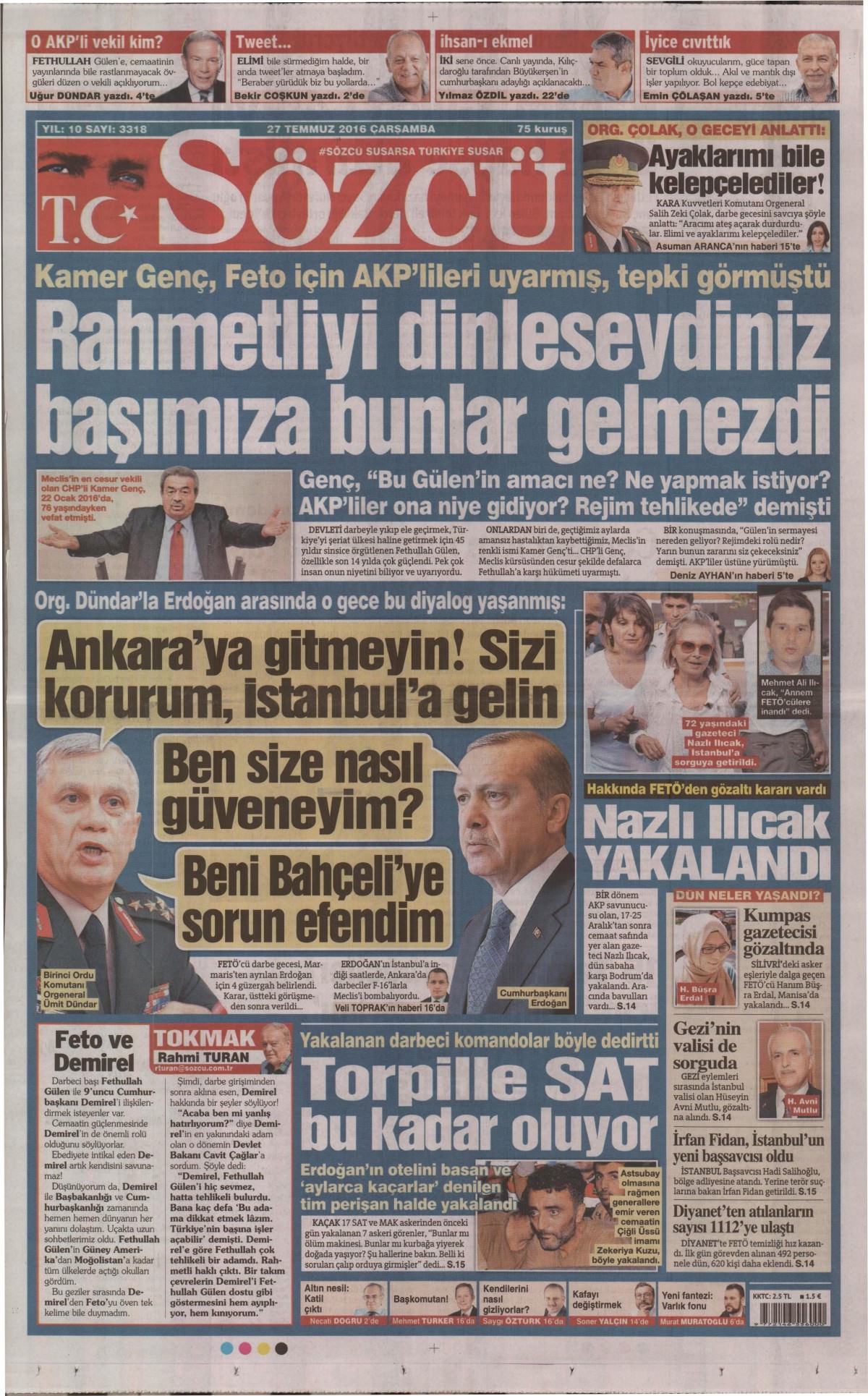 27 Temmuz 2016 gazete manşetleri - 923