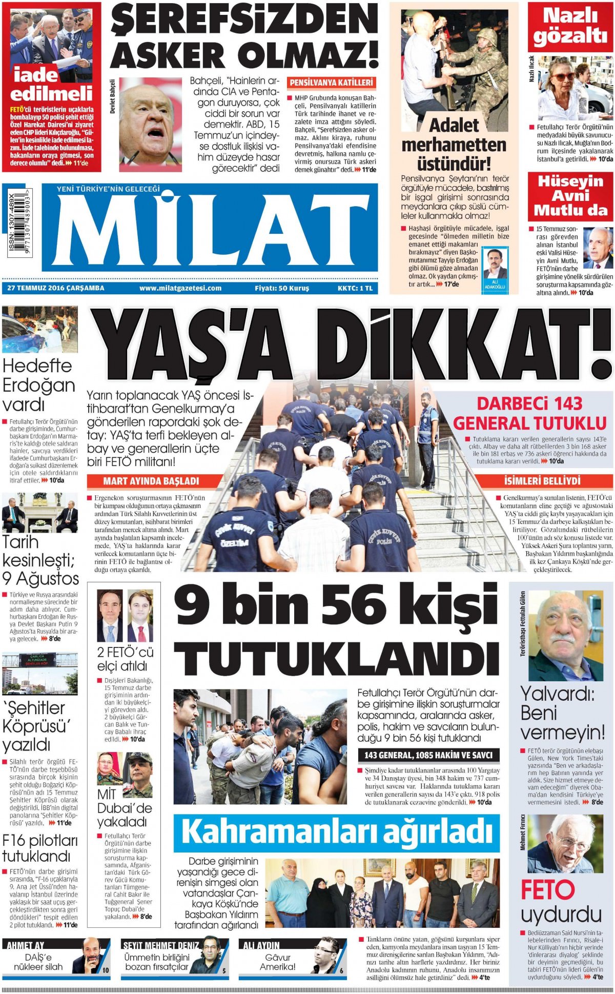 27 Temmuz 2016 gazete manşetleri - 713