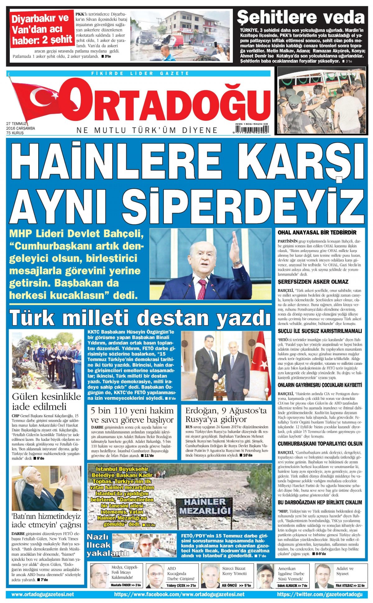 27 Temmuz 2016 gazete manşetleri - 935