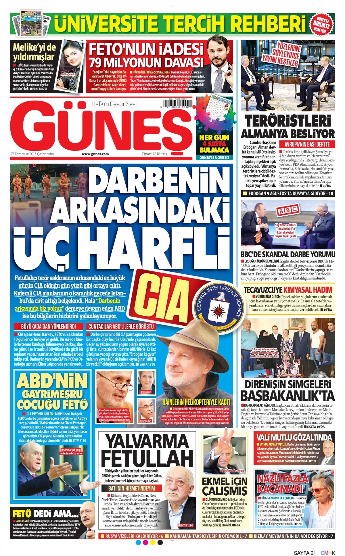 27 Temmuz 2016 gazete manşetleri - 537