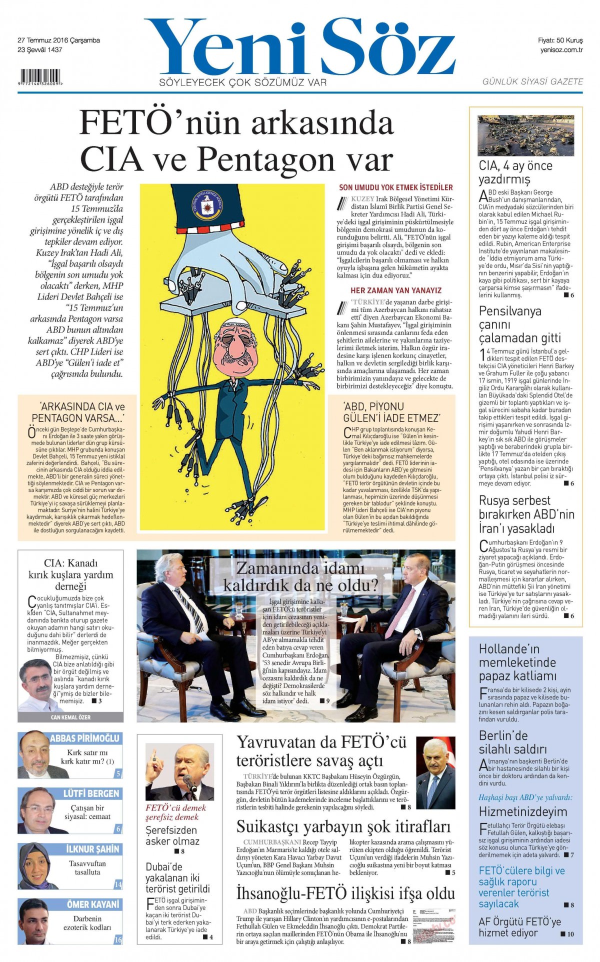 27 Temmuz 2016 gazete manşetleri - 837