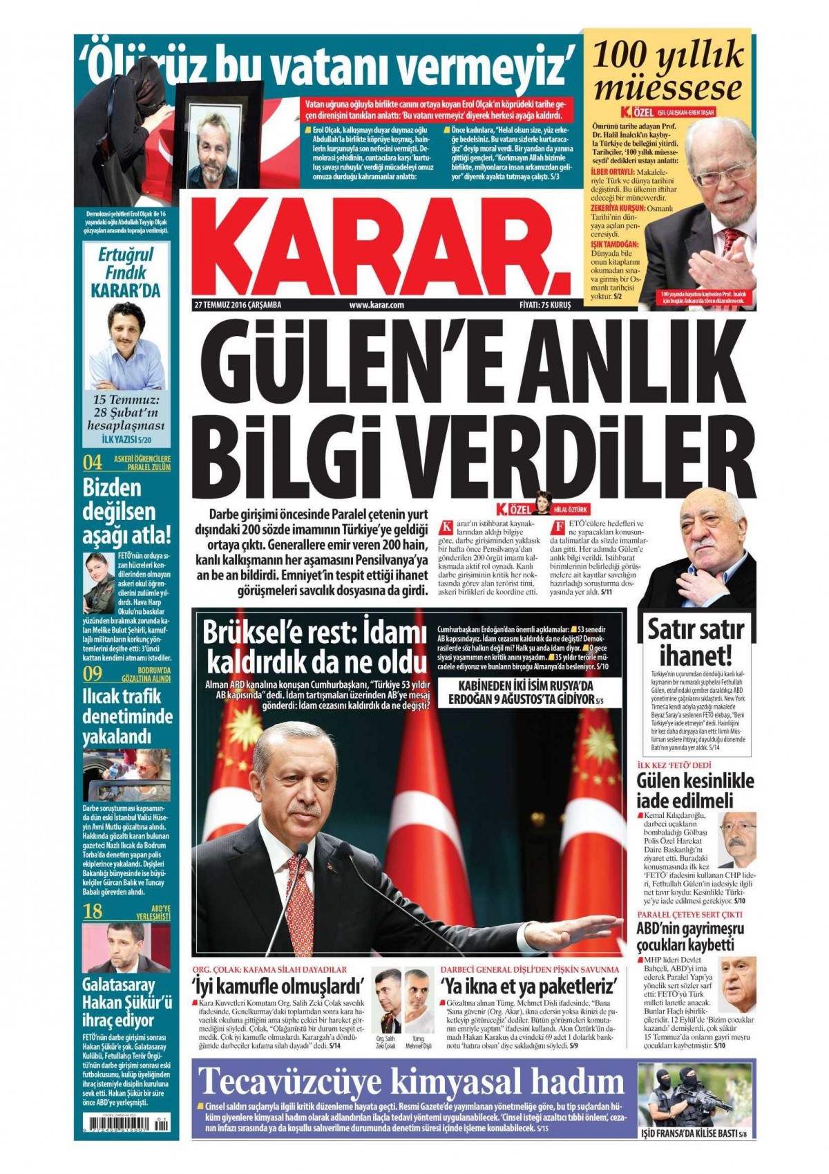 27 Temmuz 2016 gazete manşetleri - 712