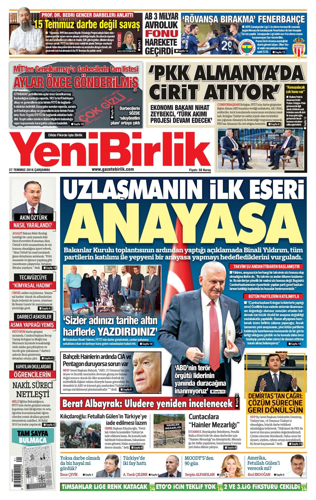27 Temmuz 2016 gazete manşetleri - 510