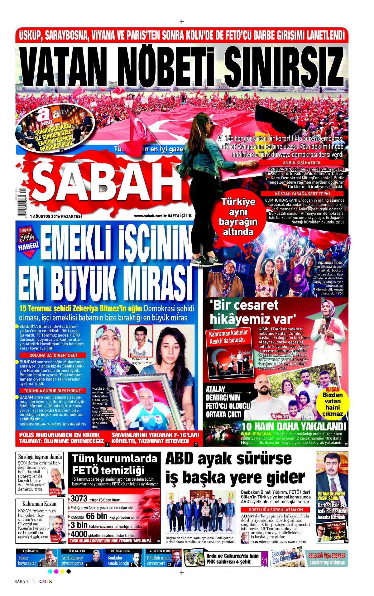 1 Ağustos 2016 gazete manşetleri - 617