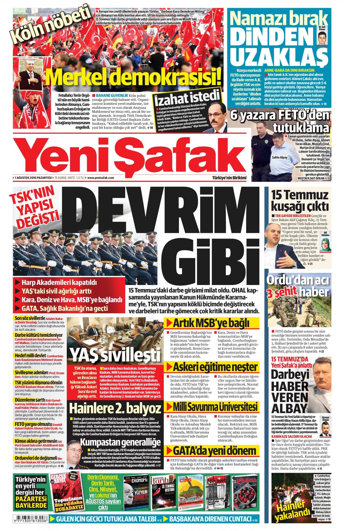 1 Ağustos 2016 gazete manşetleri - 592