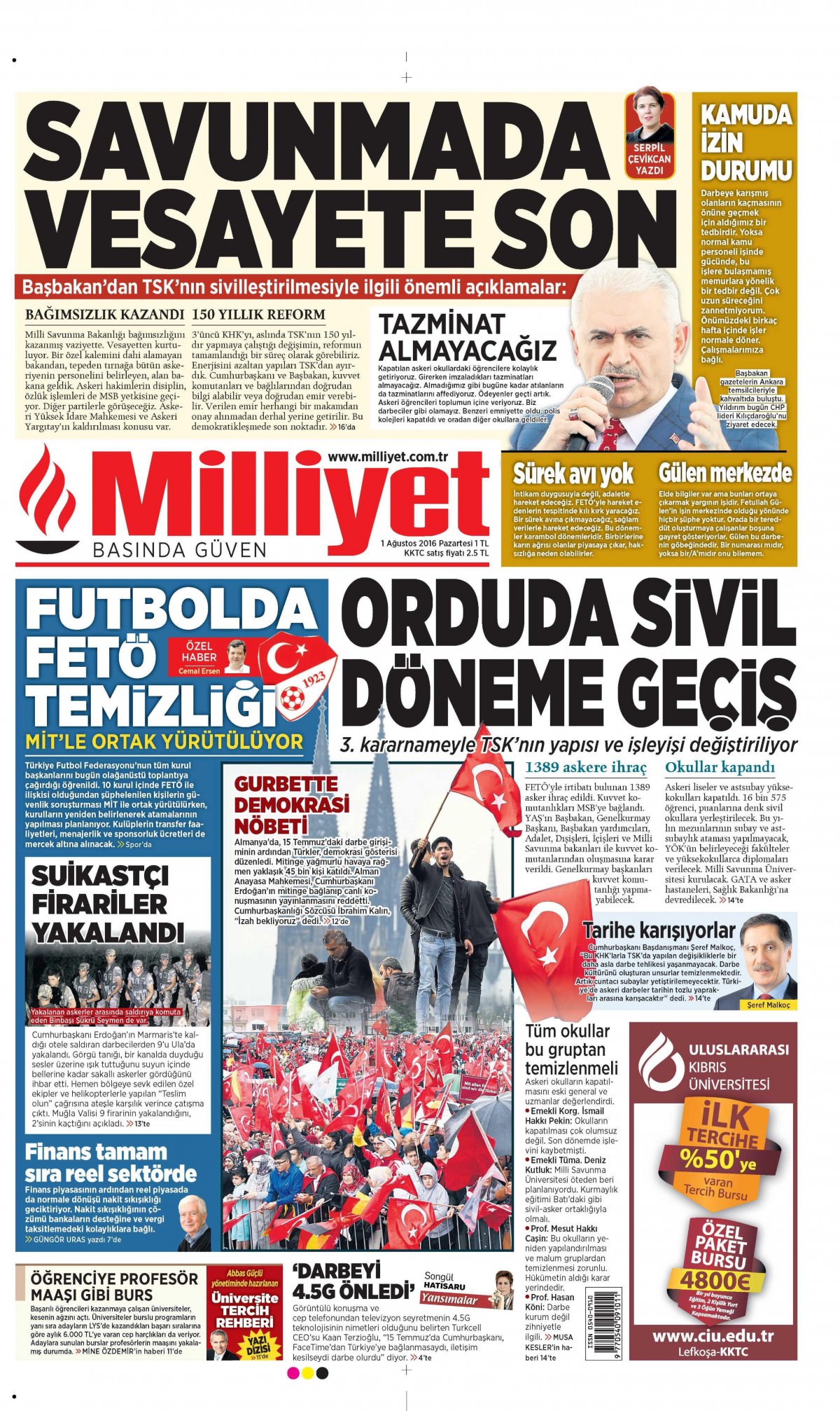 1 Ağustos 2016 gazete manşetleri - 828