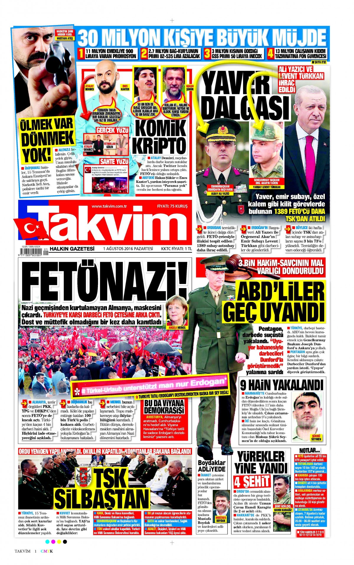 1 Ağustos 2016 gazete manşetleri - 865