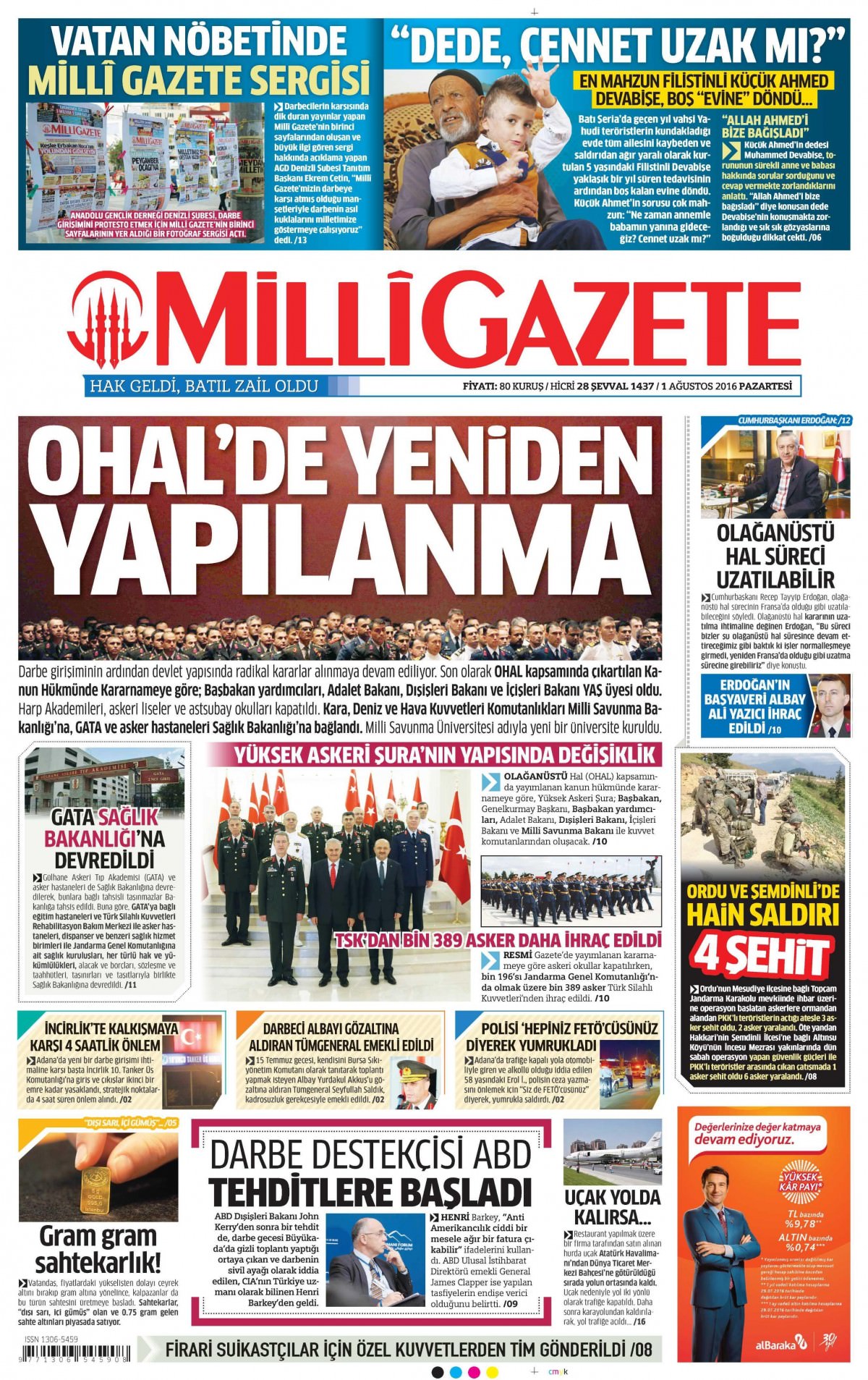 1 Ağustos 2016 gazete manşetleri - 803