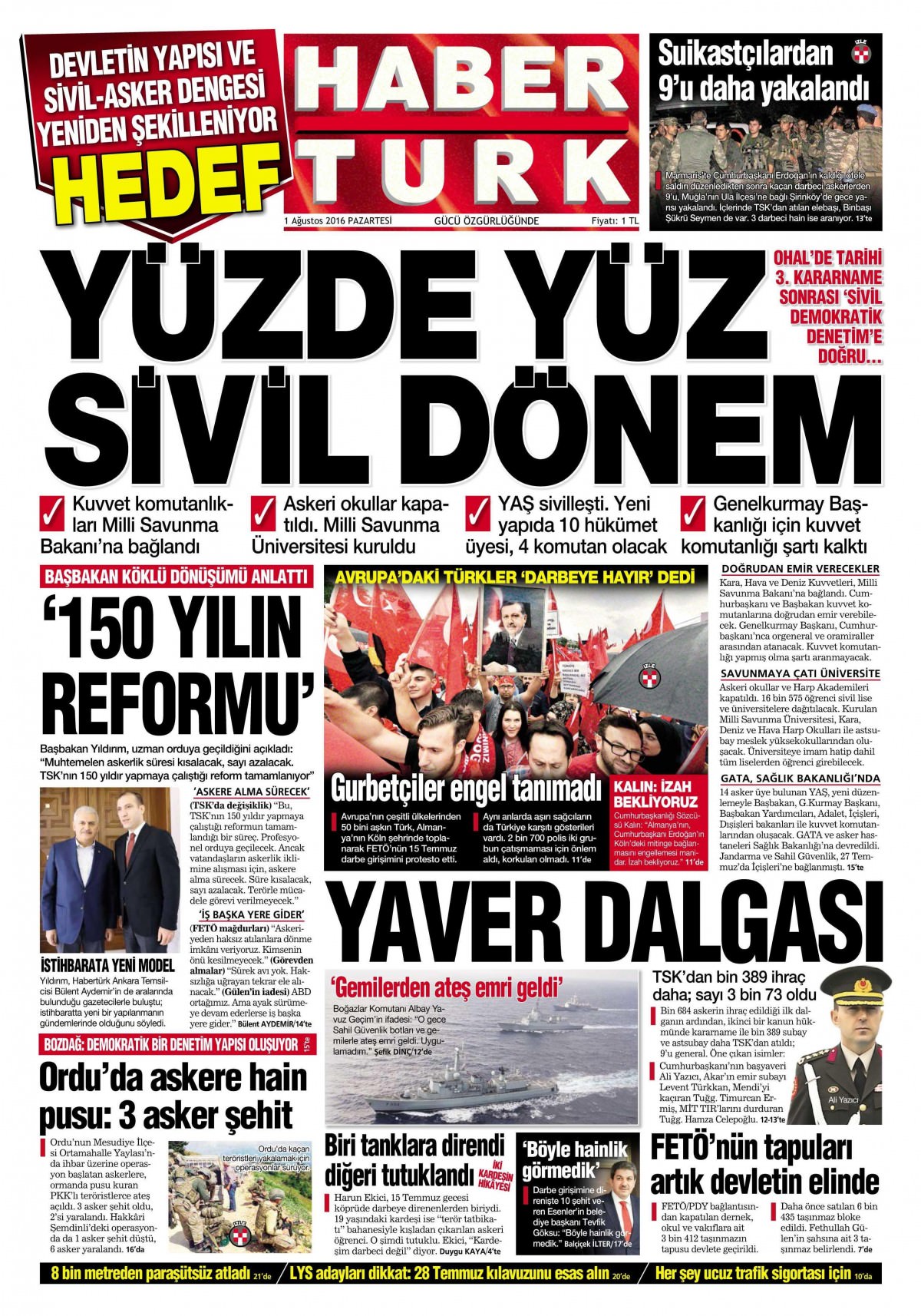 1 Ağustos 2016 gazete manşetleri - 846