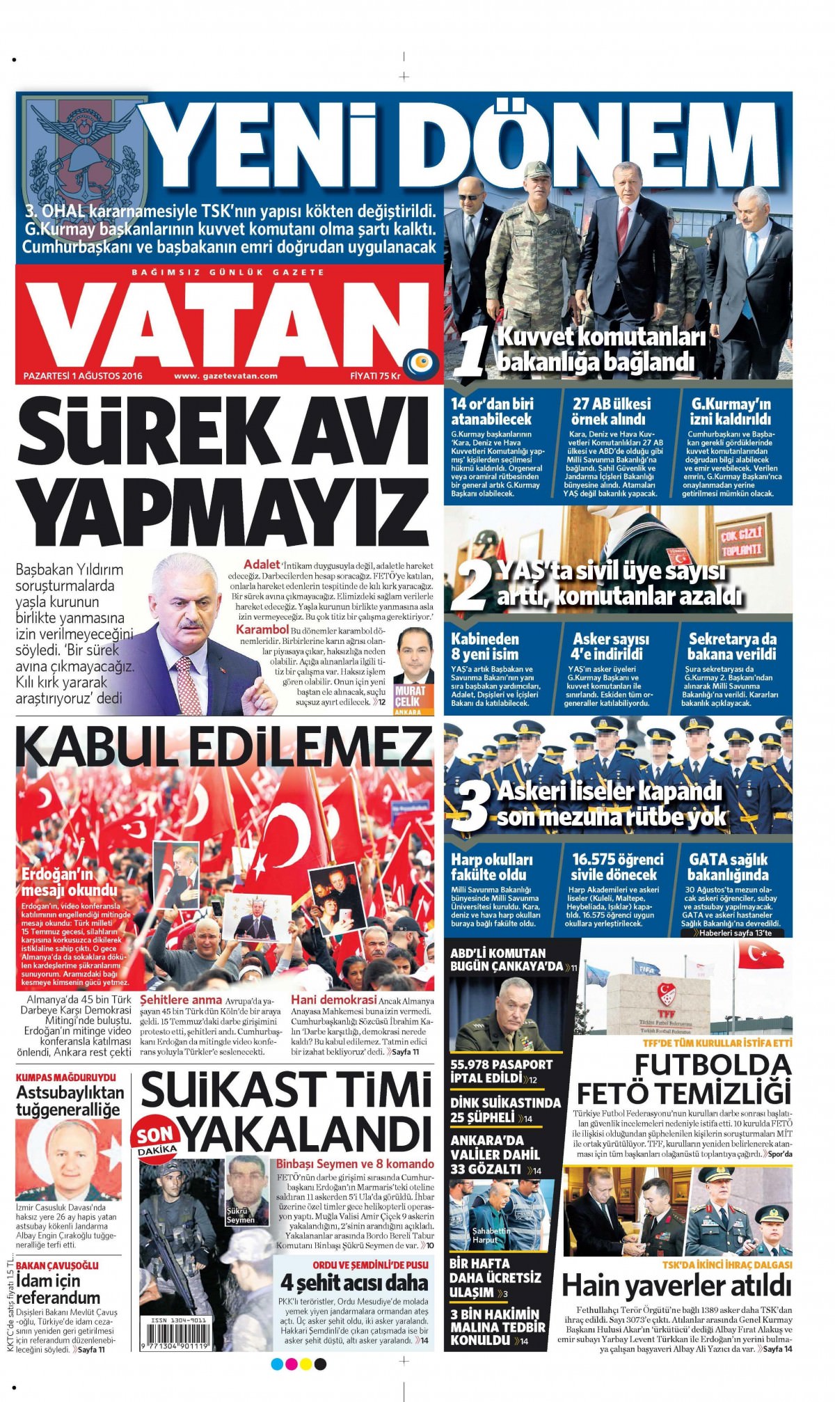 1 Ağustos 2016 gazete manşetleri - 694