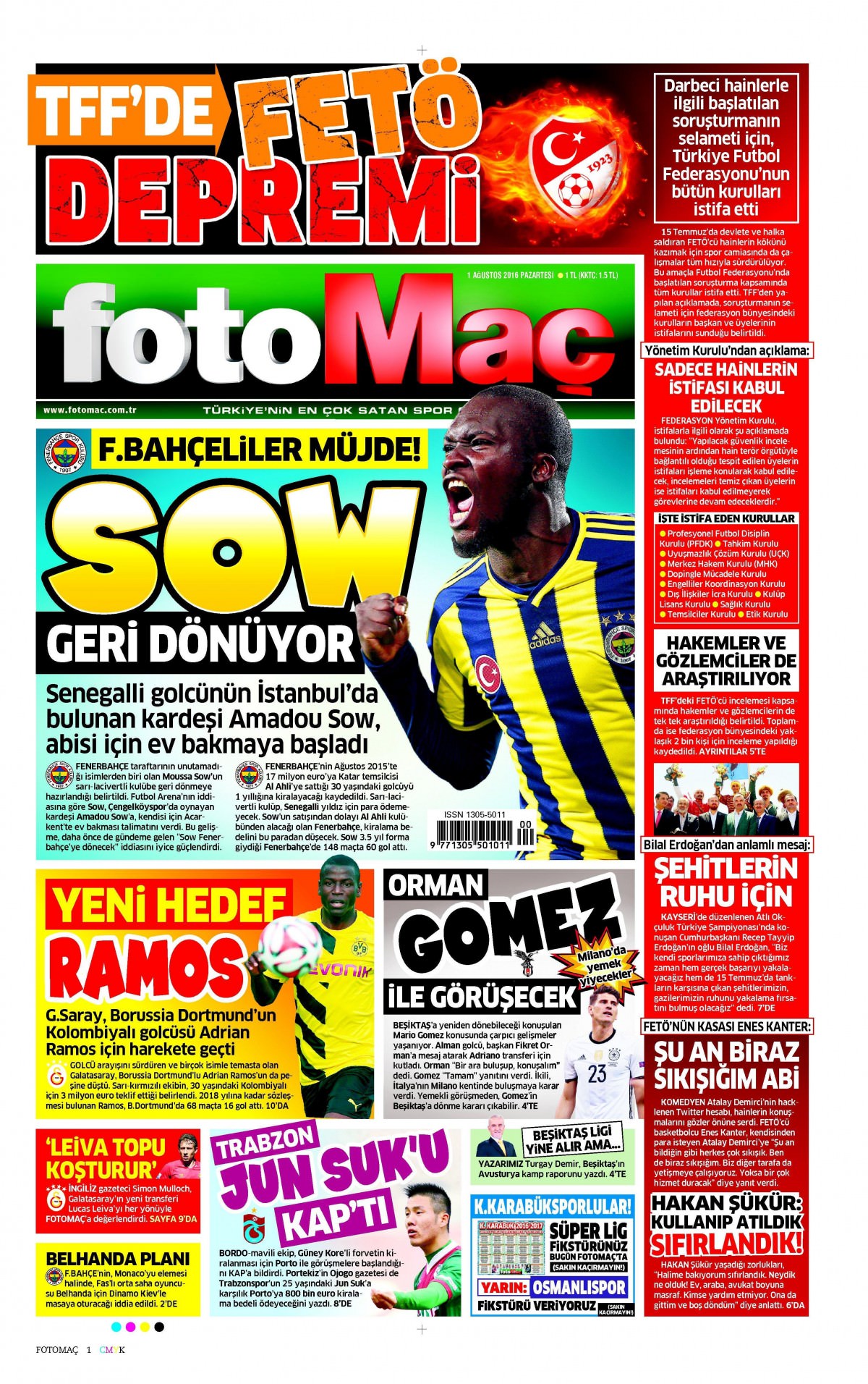 1 Ağustos 2016 gazete manşetleri - 919