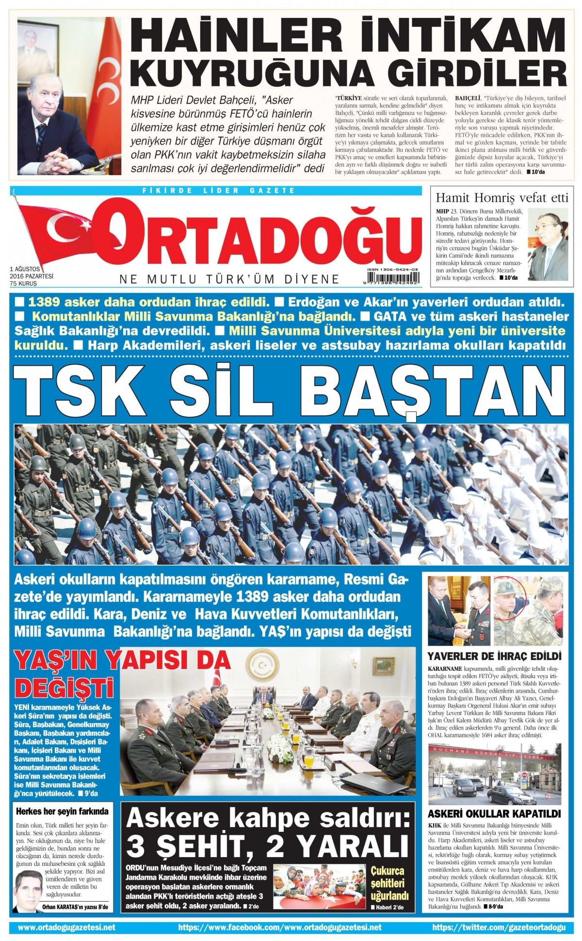 1 Ağustos 2016 gazete manşetleri - 879