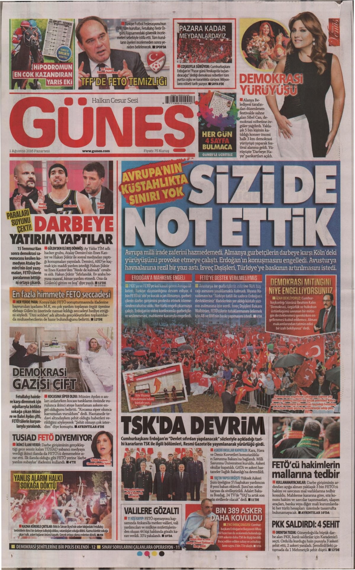 1 Ağustos 2016 gazete manşetleri - 710