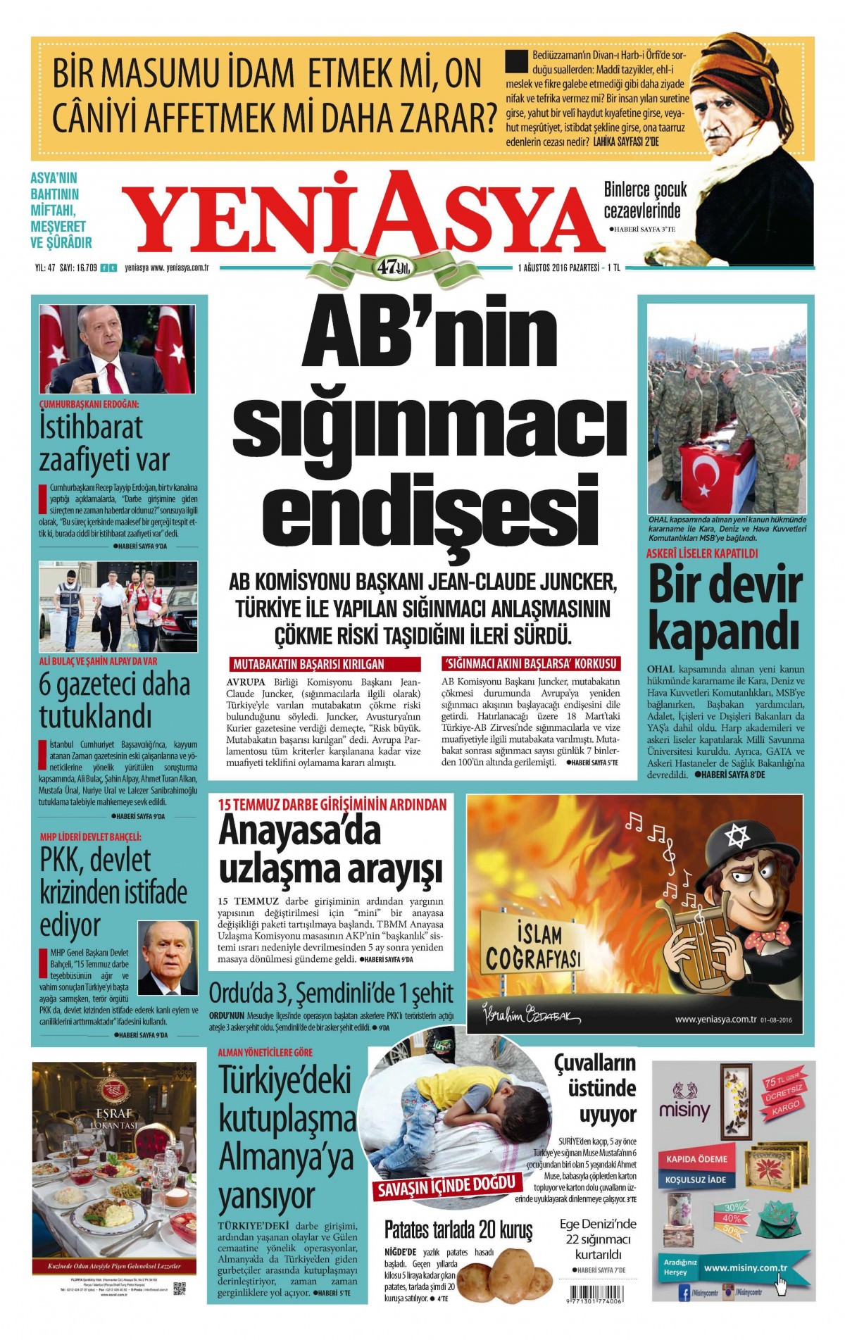 1 Ağustos 2016 gazete manşetleri - 762