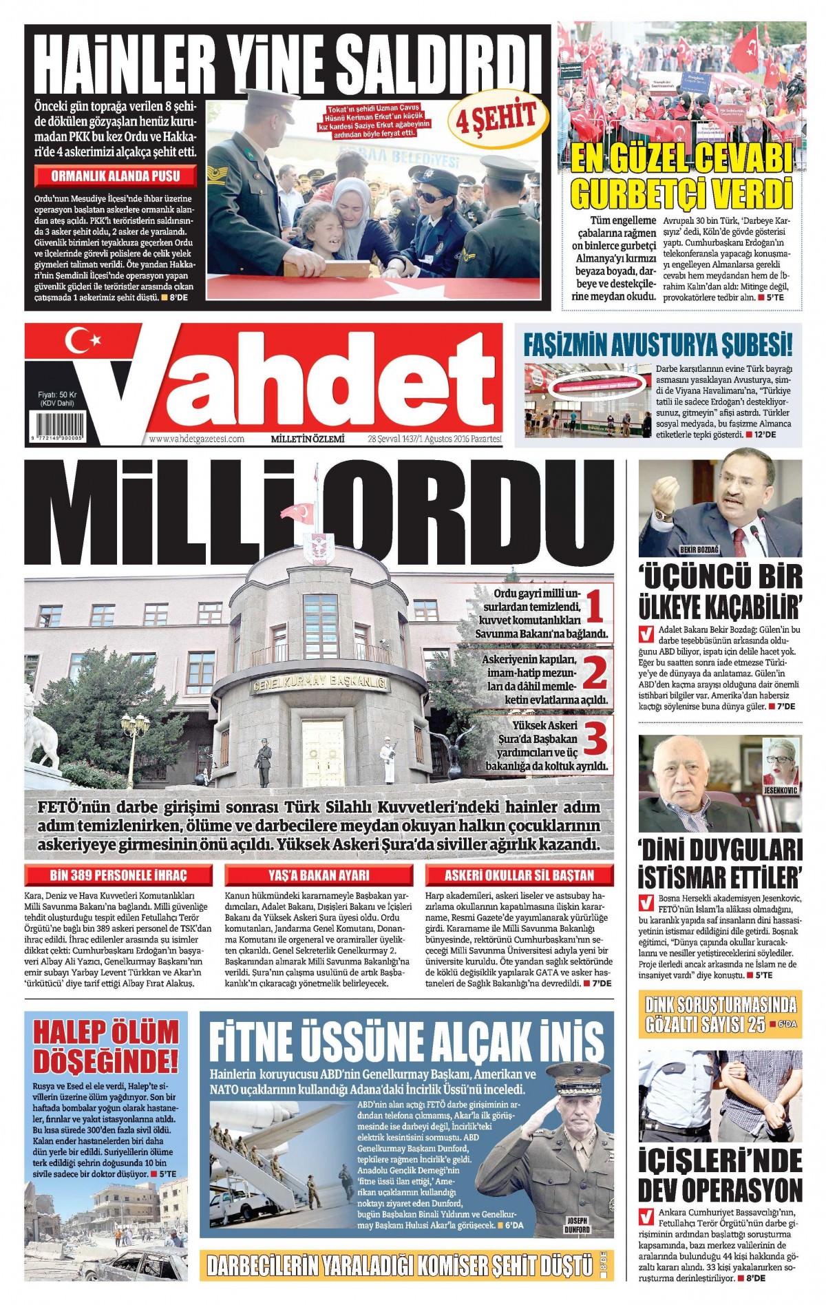 1 Ağustos 2016 gazete manşetleri - 524