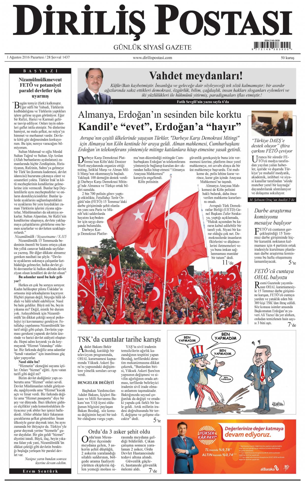 1 Ağustos 2016 gazete manşetleri - 751