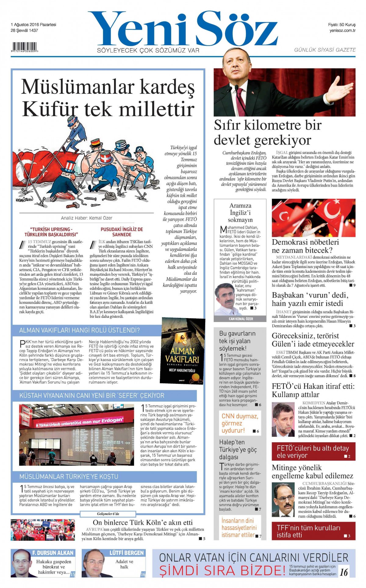 1 Ağustos 2016 gazete manşetleri - 851