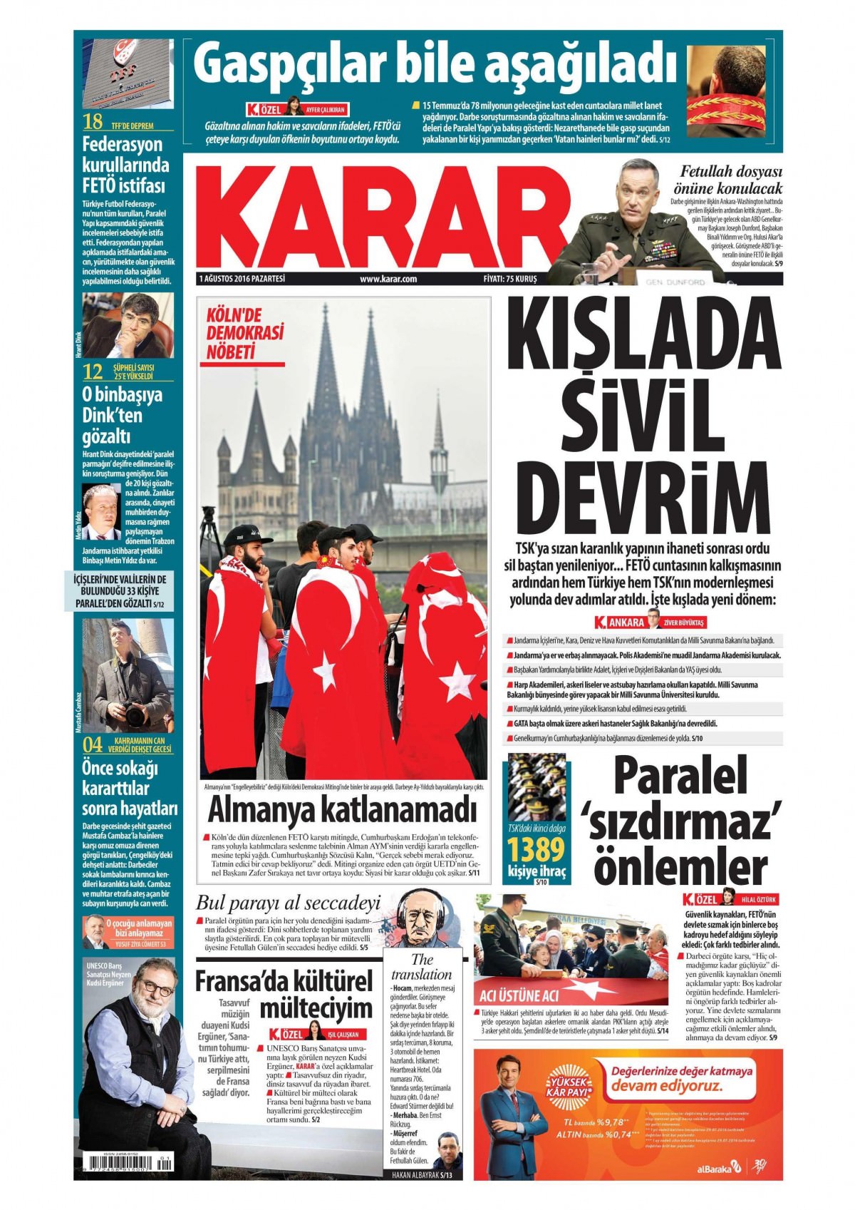 1 Ağustos 2016 gazete manşetleri - 667