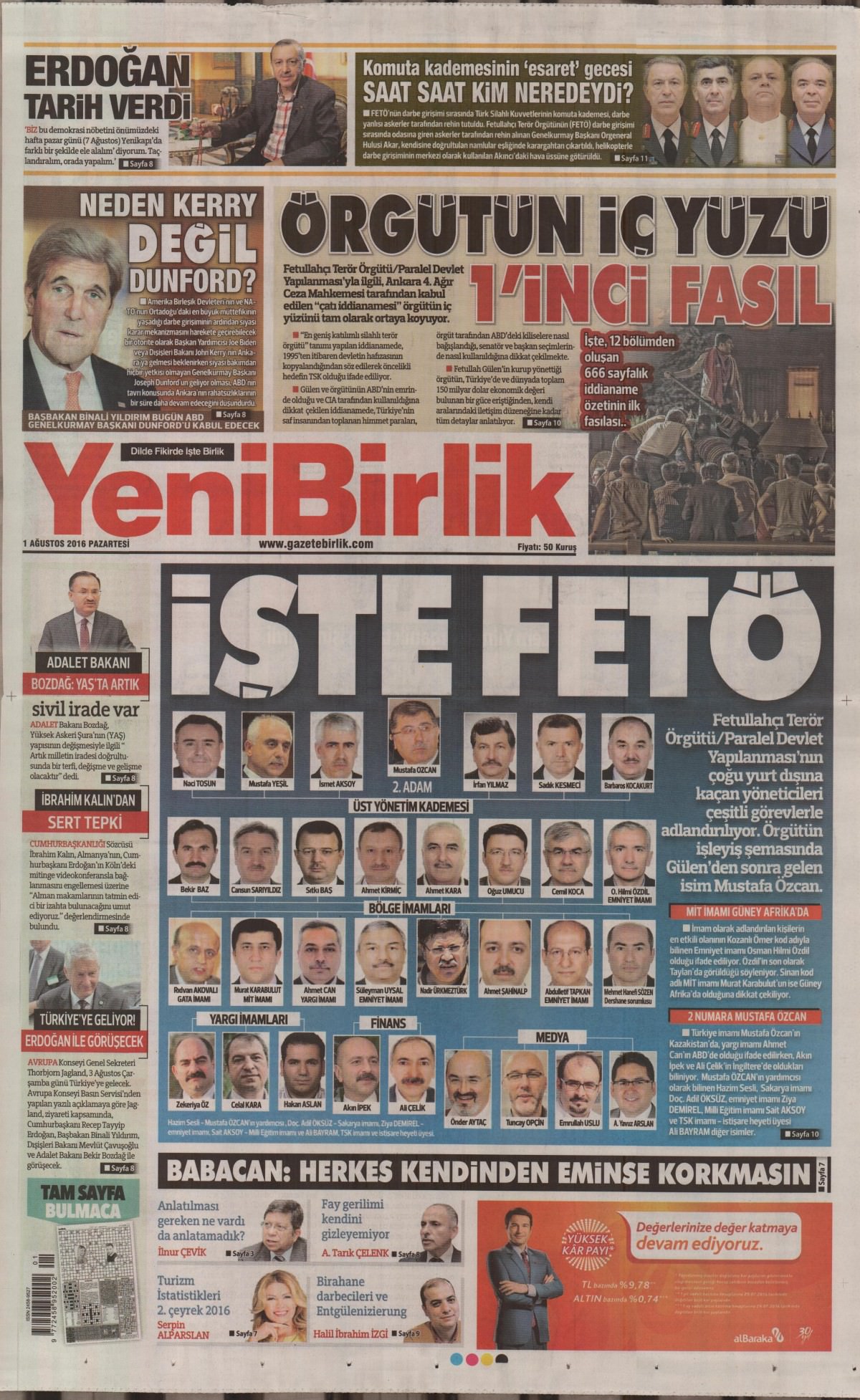 1 Ağustos 2016 gazete manşetleri - 522