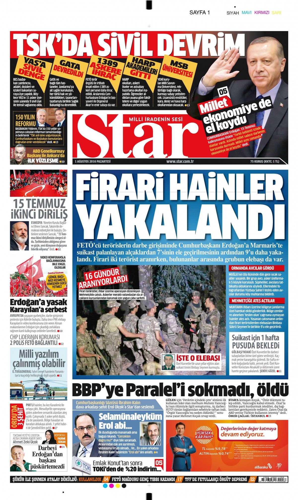 1 Ağustos 2016 gazete manşetleri - 745