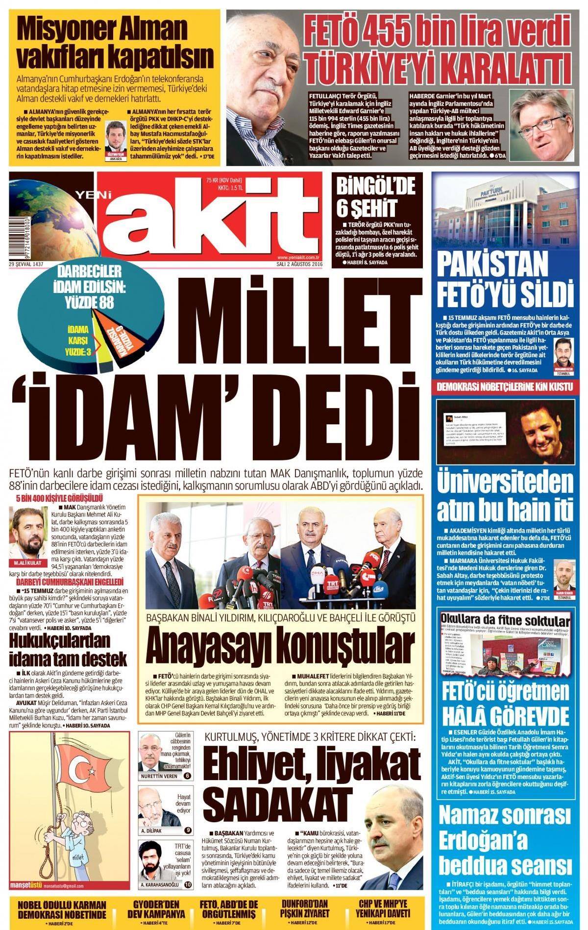 2 Ağustos 2016 gazete manşetleri - 875