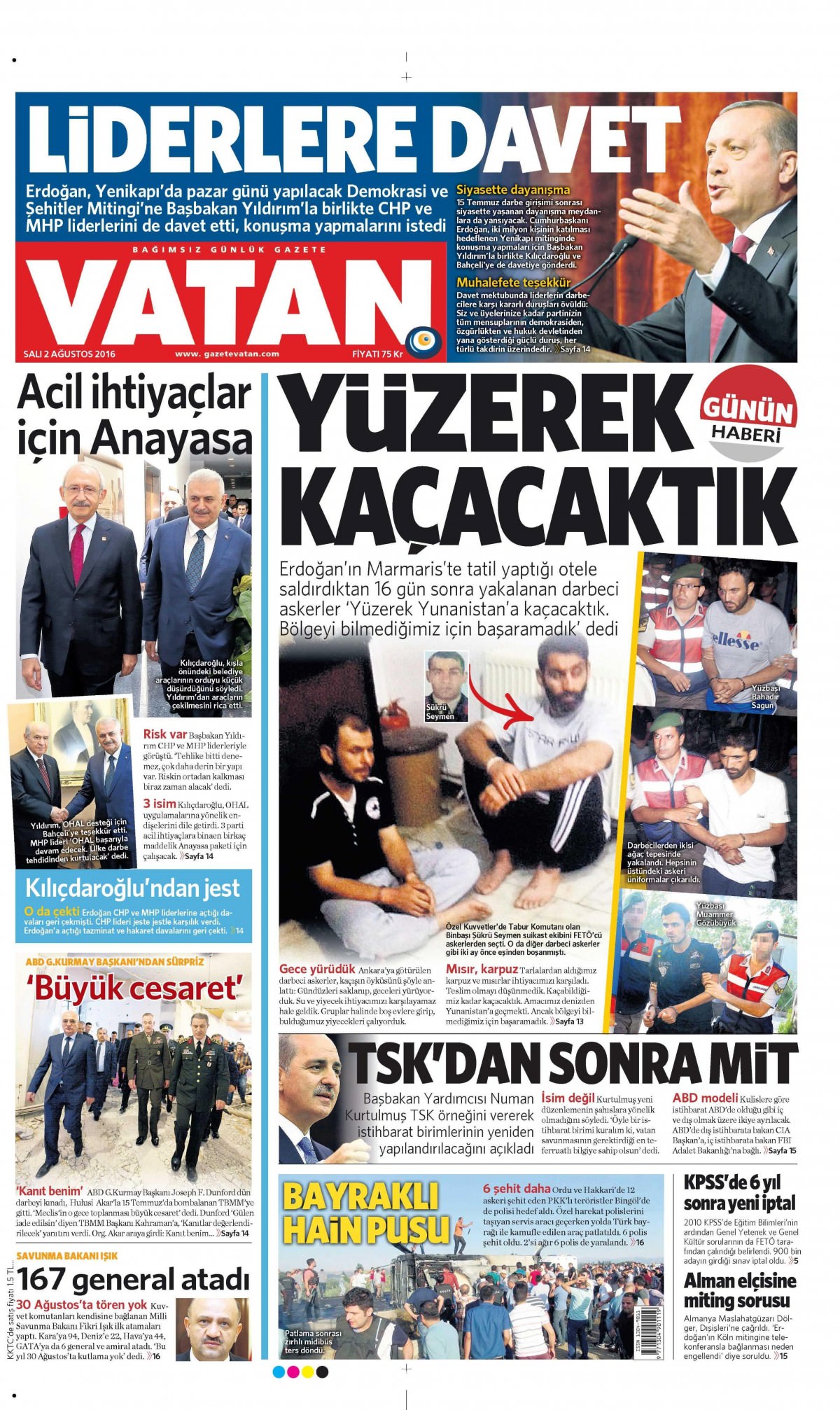 2 Ağustos 2016 gazete manşetleri - 706