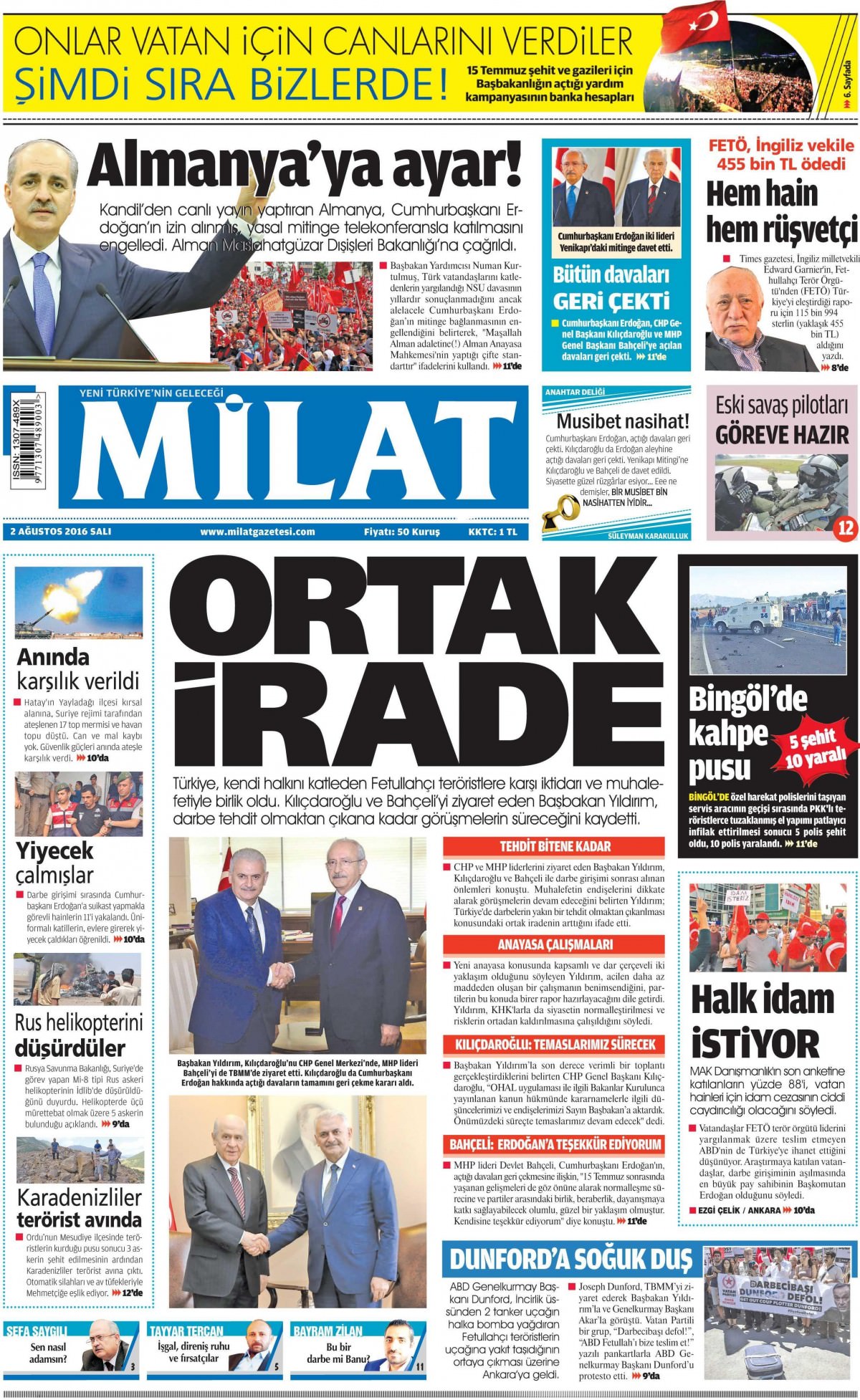 2 Ağustos 2016 gazete manşetleri - 518